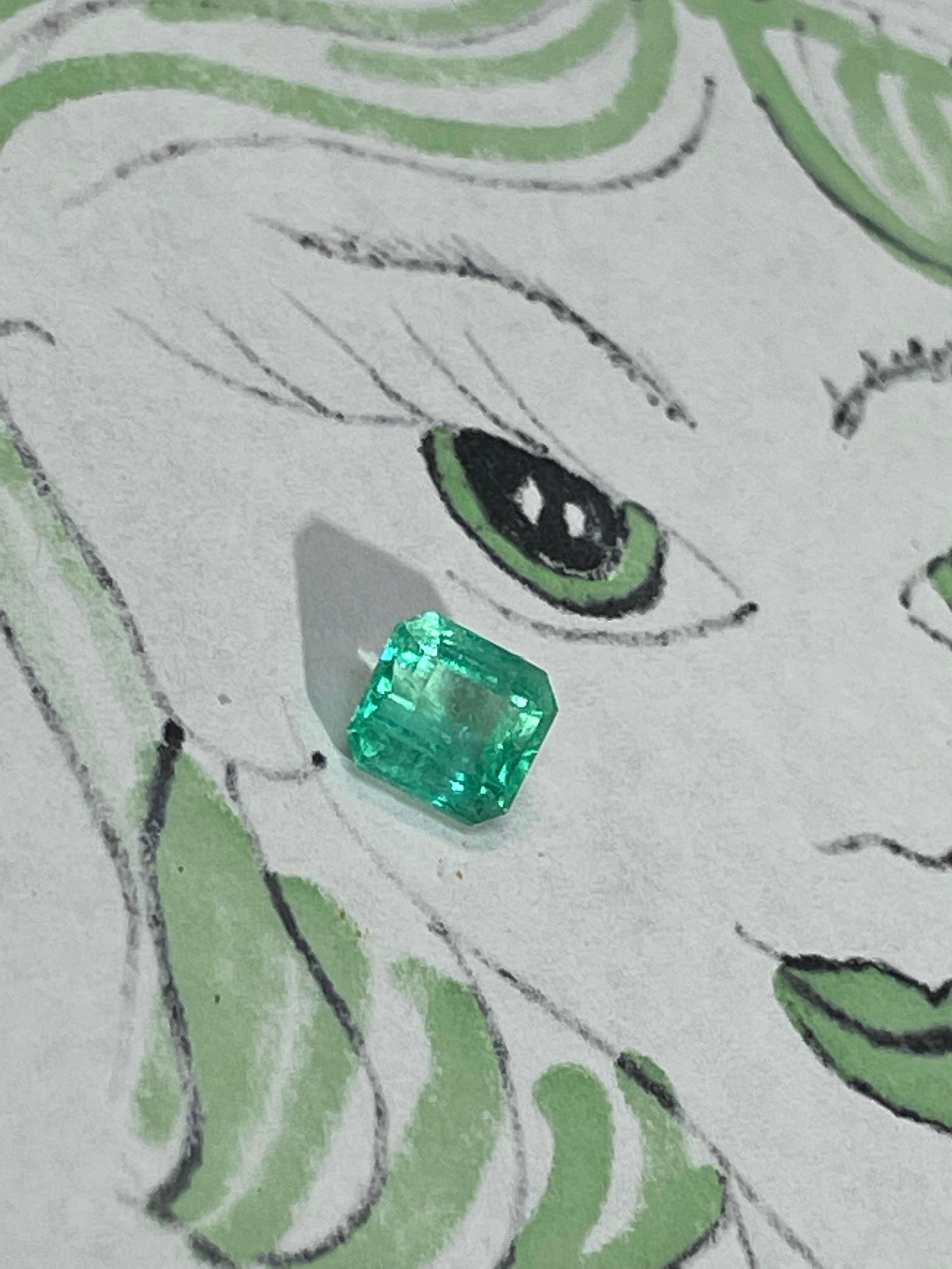 1.22CT Colombian Emerald Loose Emerald Cut 6.5x6mm