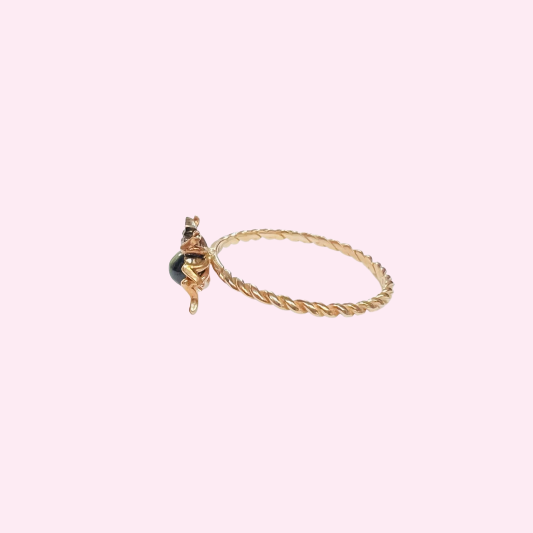 14K Cute Yellow Gold Bug Ring Size 7