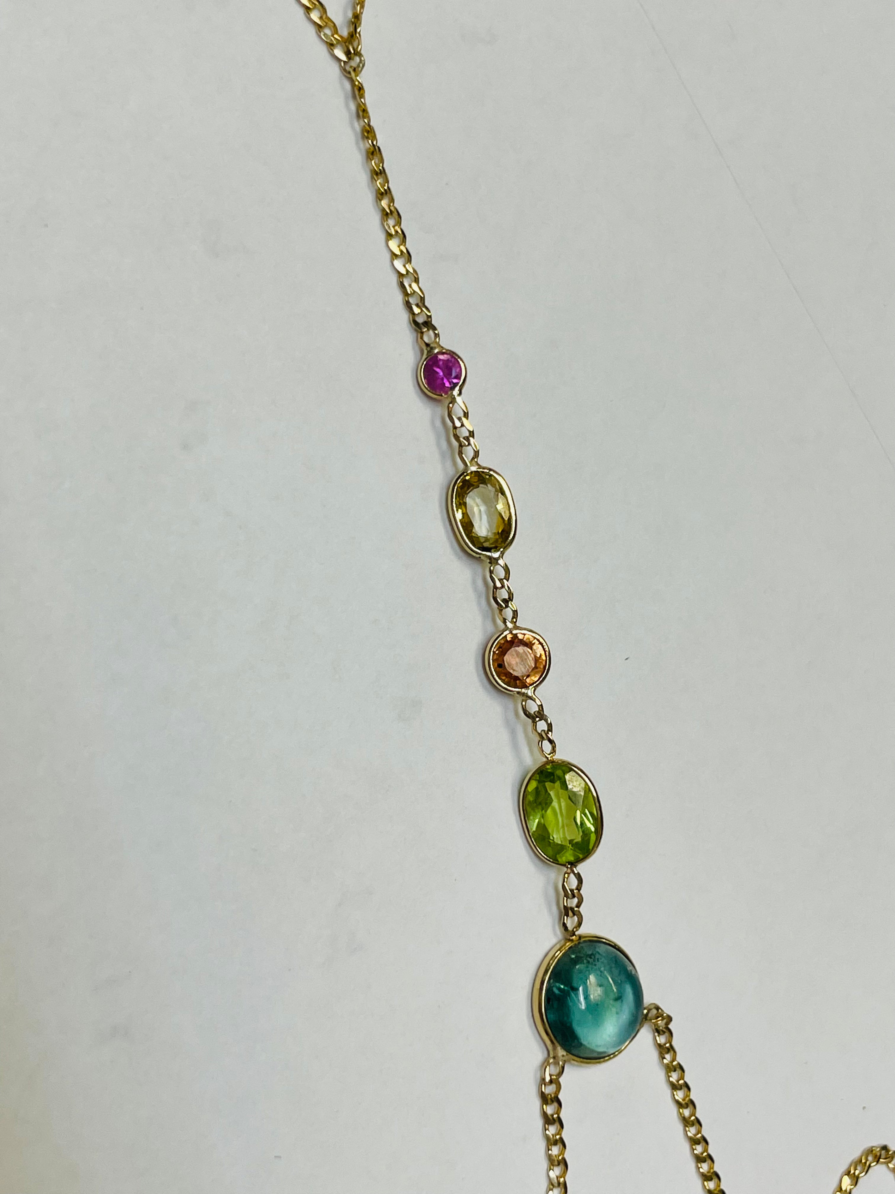 5 Stone Multi Rainbow Hand Chain Solid 14k Yellow Gold