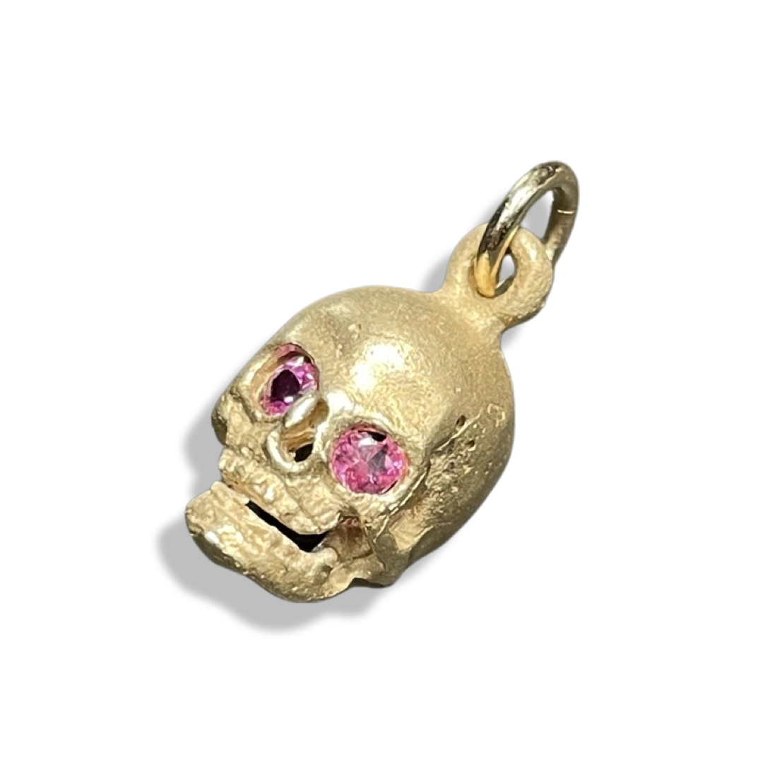 Solid 18K Large Pink Sapphire Skull Charm