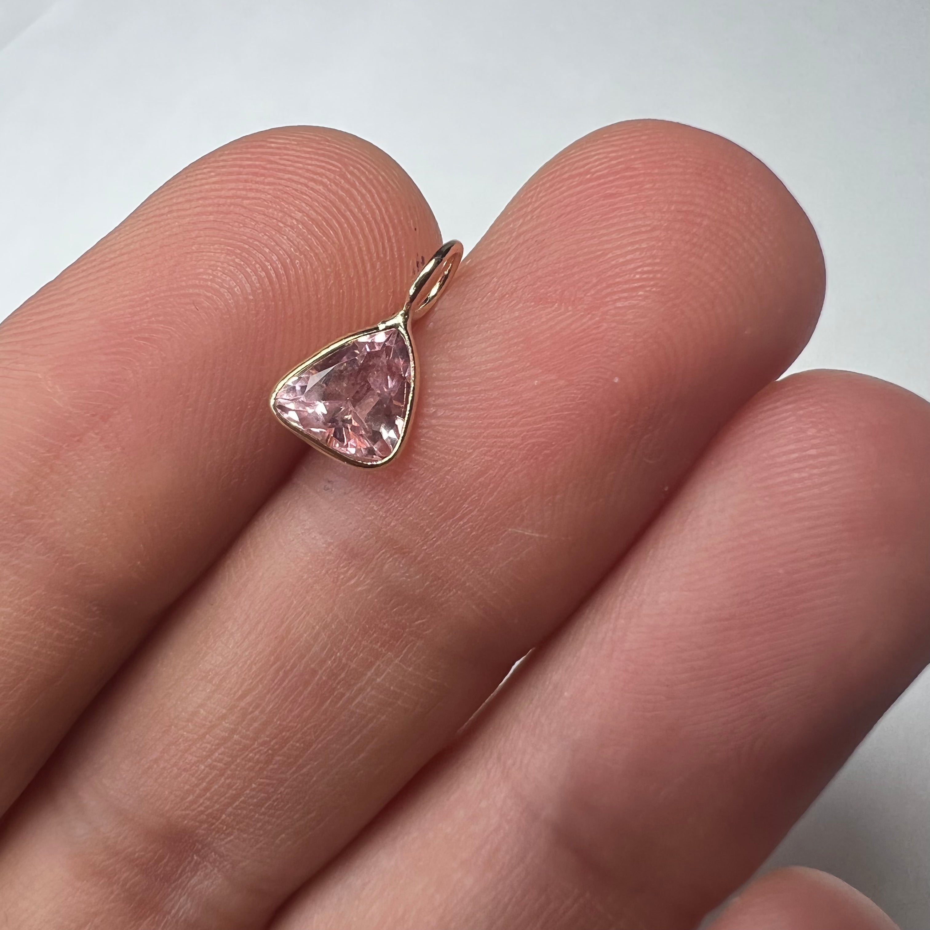 .80Ct Natural Trillion Cut Pink Sapphire 14K Yellow Gold Pendant Charm 11.5x6mm