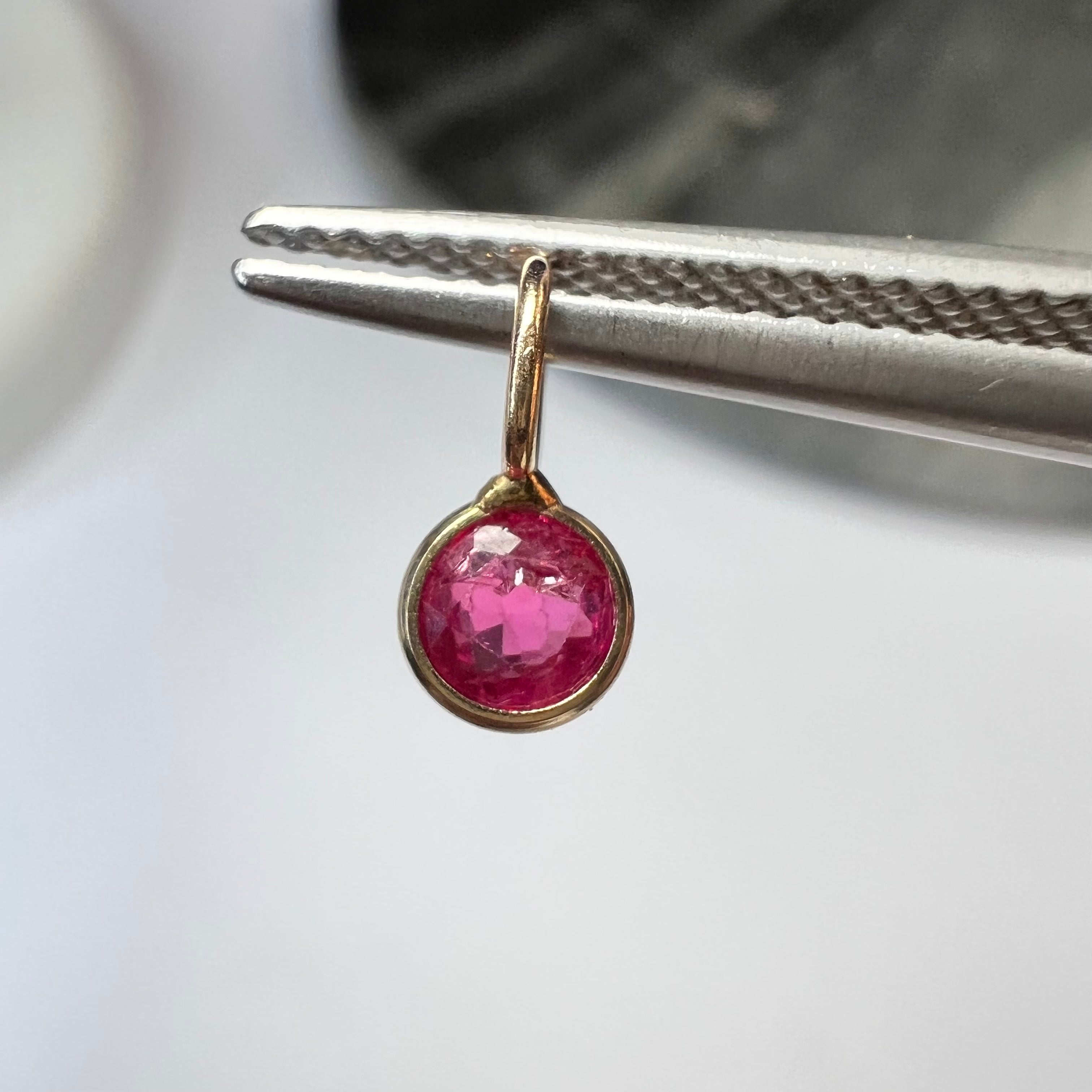 Natural Pink Round Ruby 14K Yellow Gold Pendant Charm 9x4.5mm