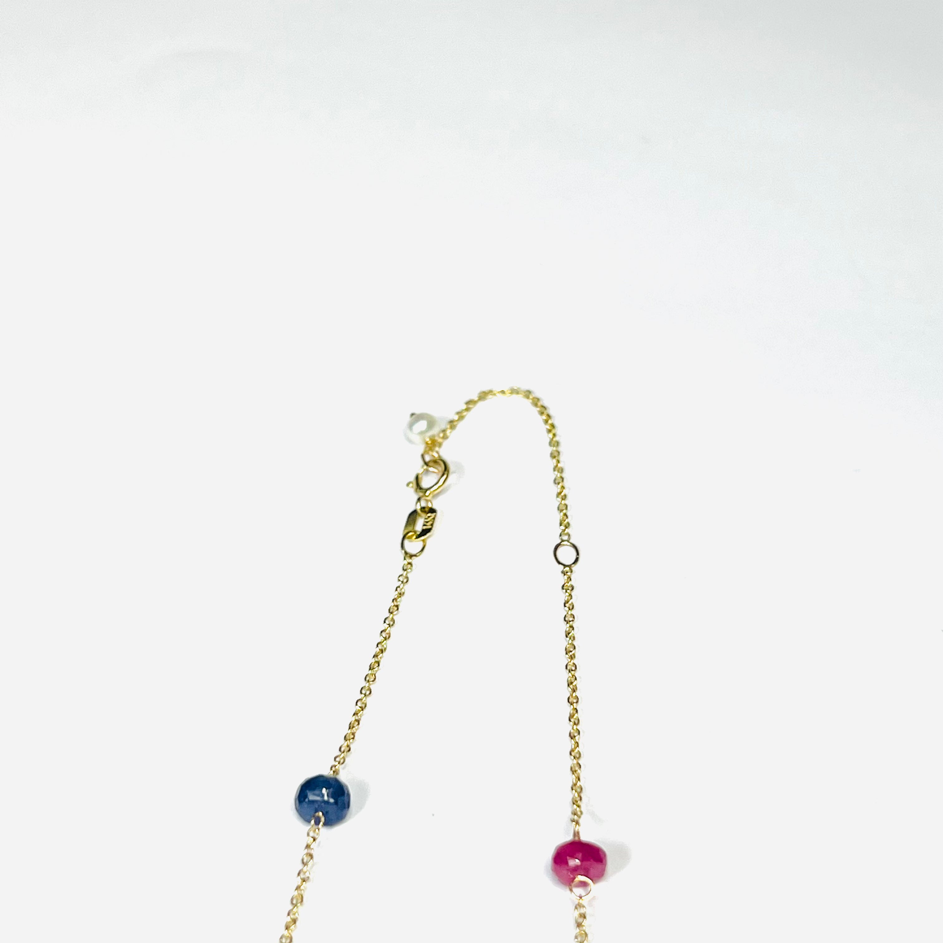 Ruby and Sapphire Beaded Dangle 14K Yellow Gold Necklace