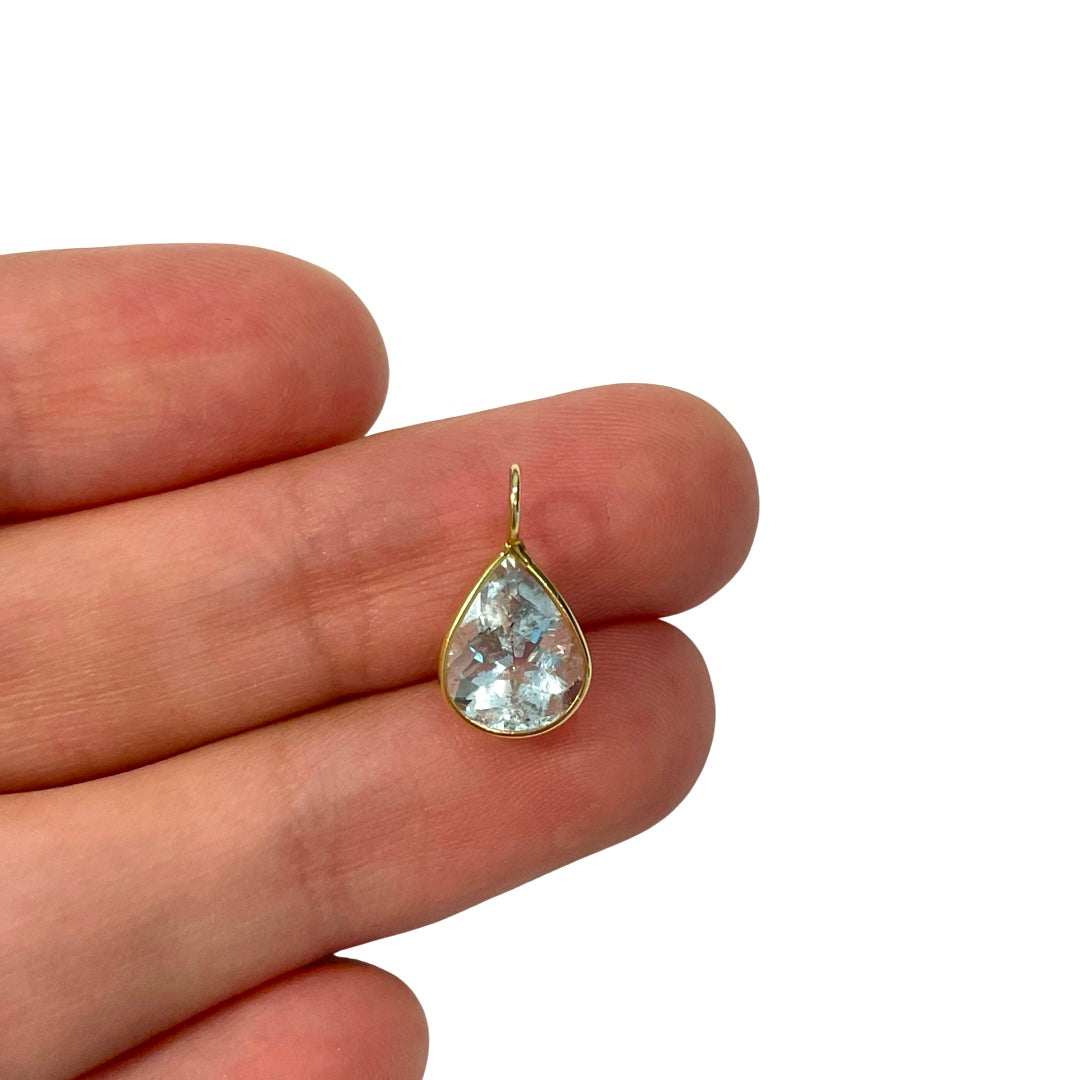 Natural Pear Aquamarine 14K Yellow Gold Pendant Charm 11x8mm