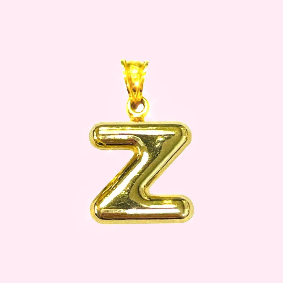Initial Z Puffy  Balloon Letter 10K Yellow Gold Pendant