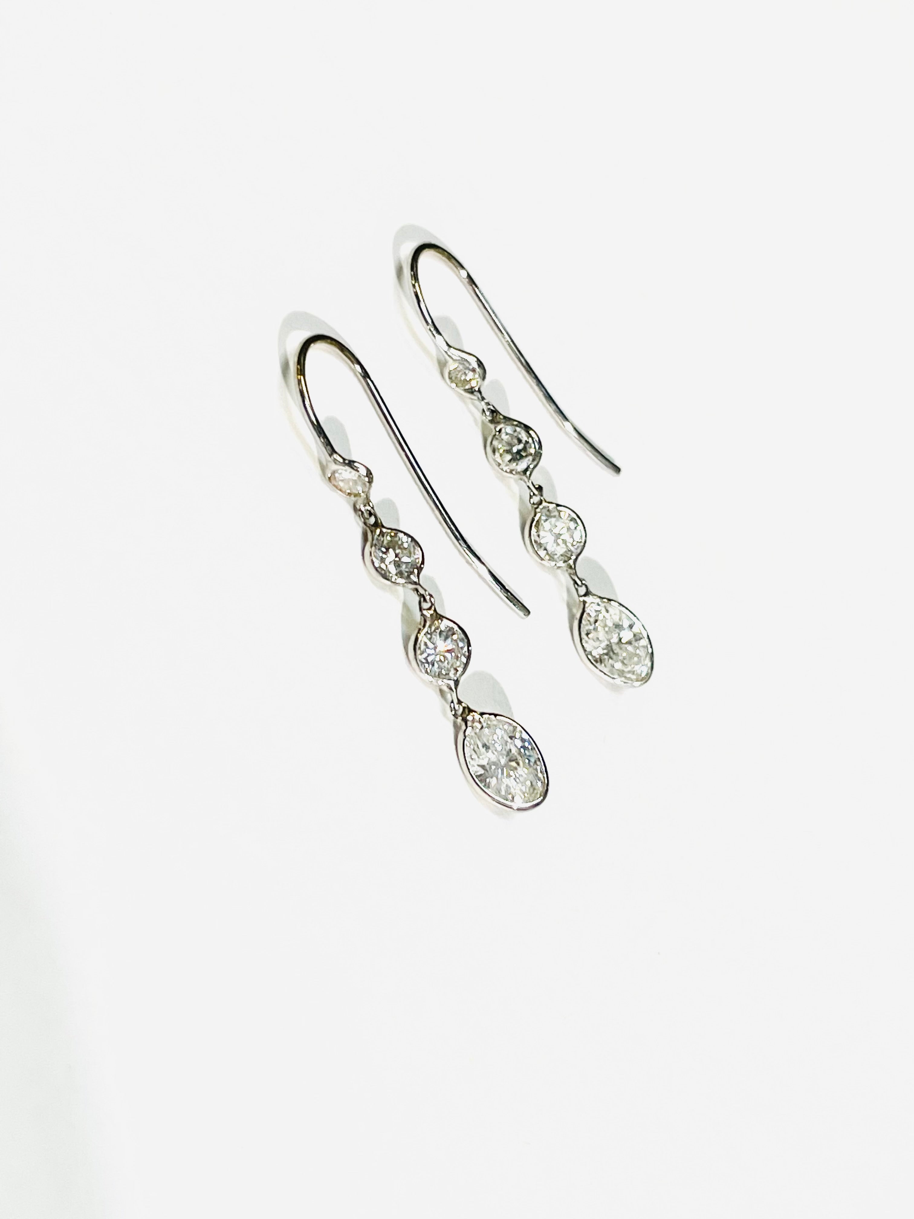 1.75CT Natural Diamond Oval and Round Drop Earrings