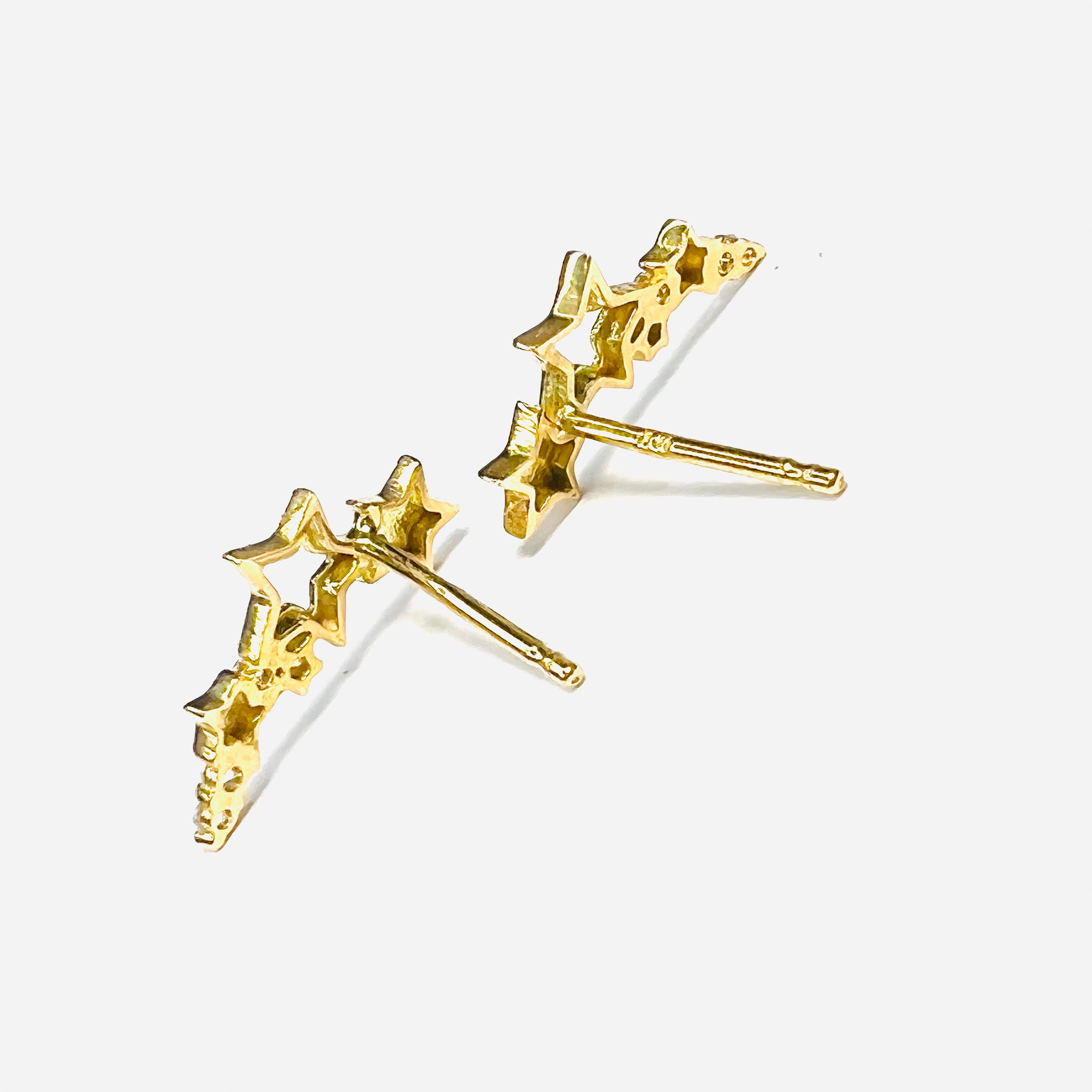 14K Yellow Gold Stars with Cubic Zirconia Pushback Earring Studs 12x5mm