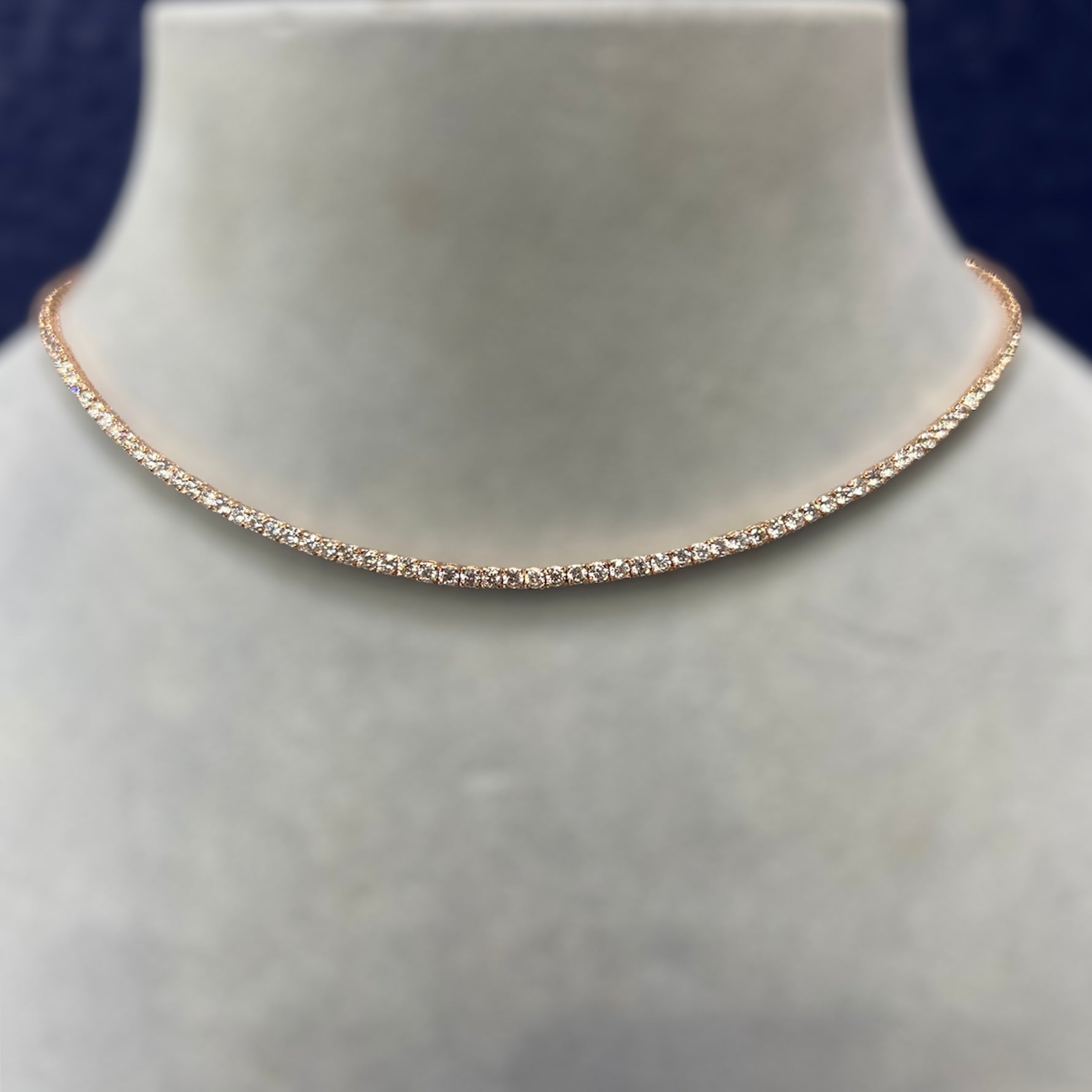 5.73CT Diamond Tennis Necklace 14K Rose Gold 16.5”
