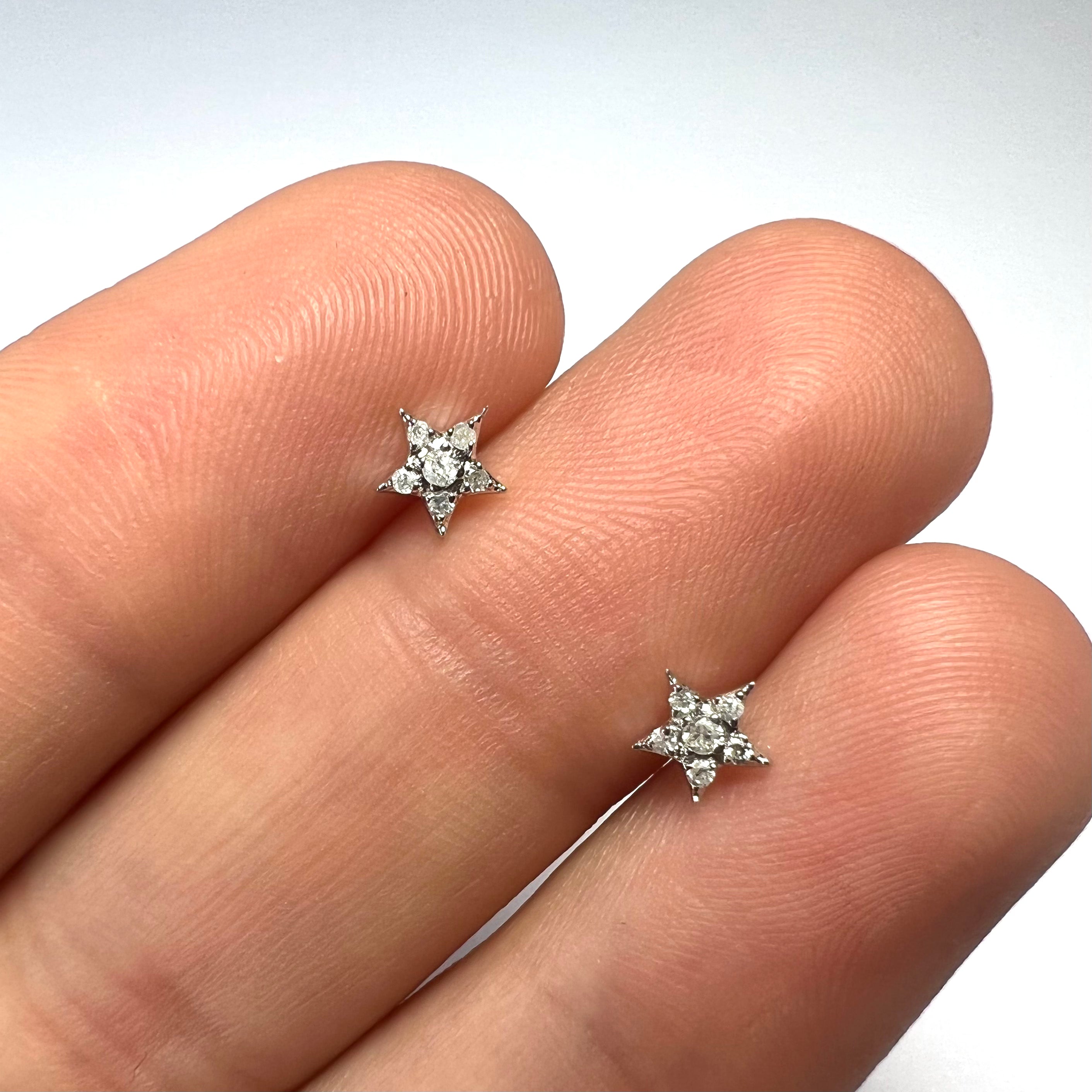 Glittering Diamond Celestial 14K White Gold Diamond Star Earrings 5mm