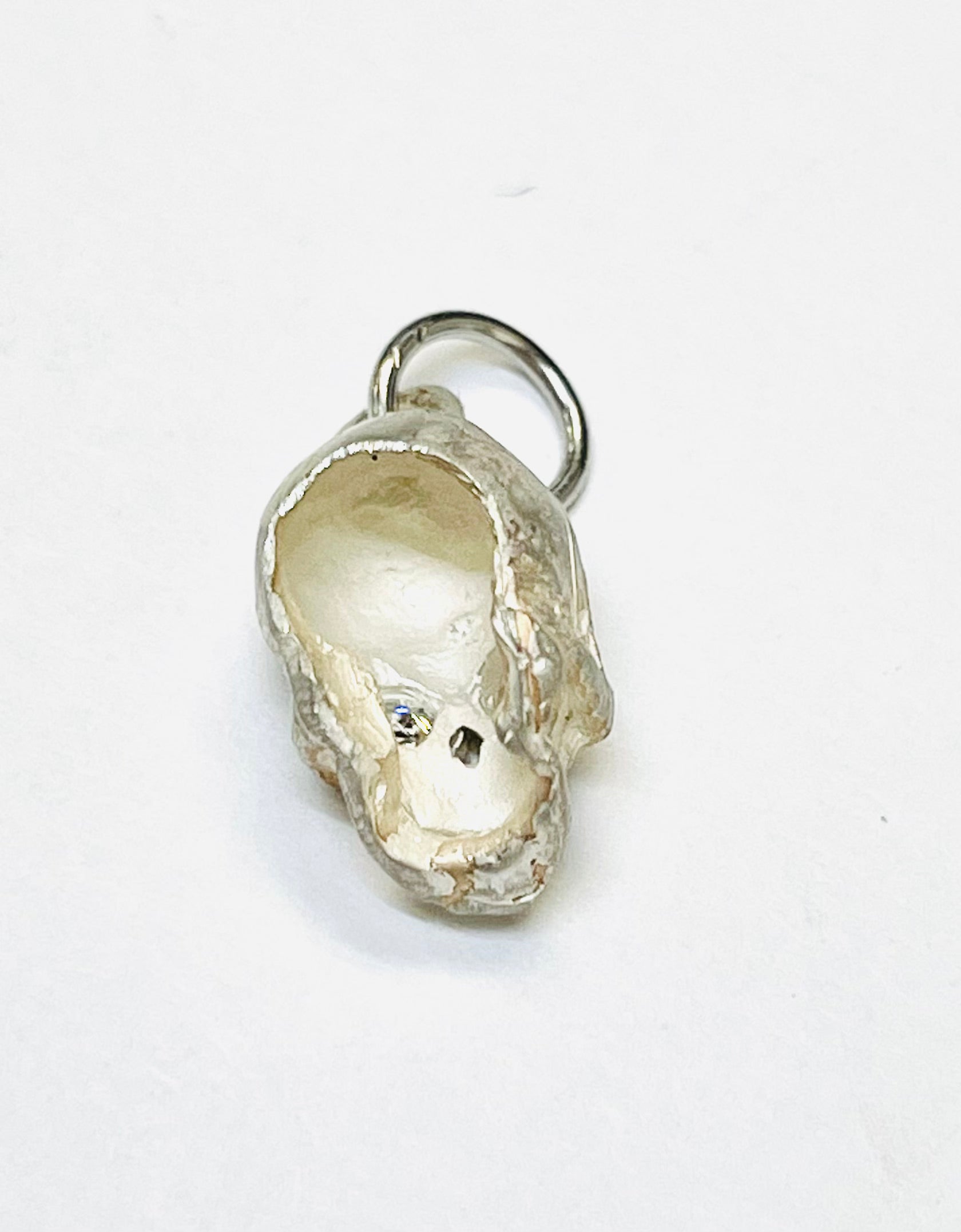 Natural Diamond and Sterling Silver Raw Skull Charm Pendant