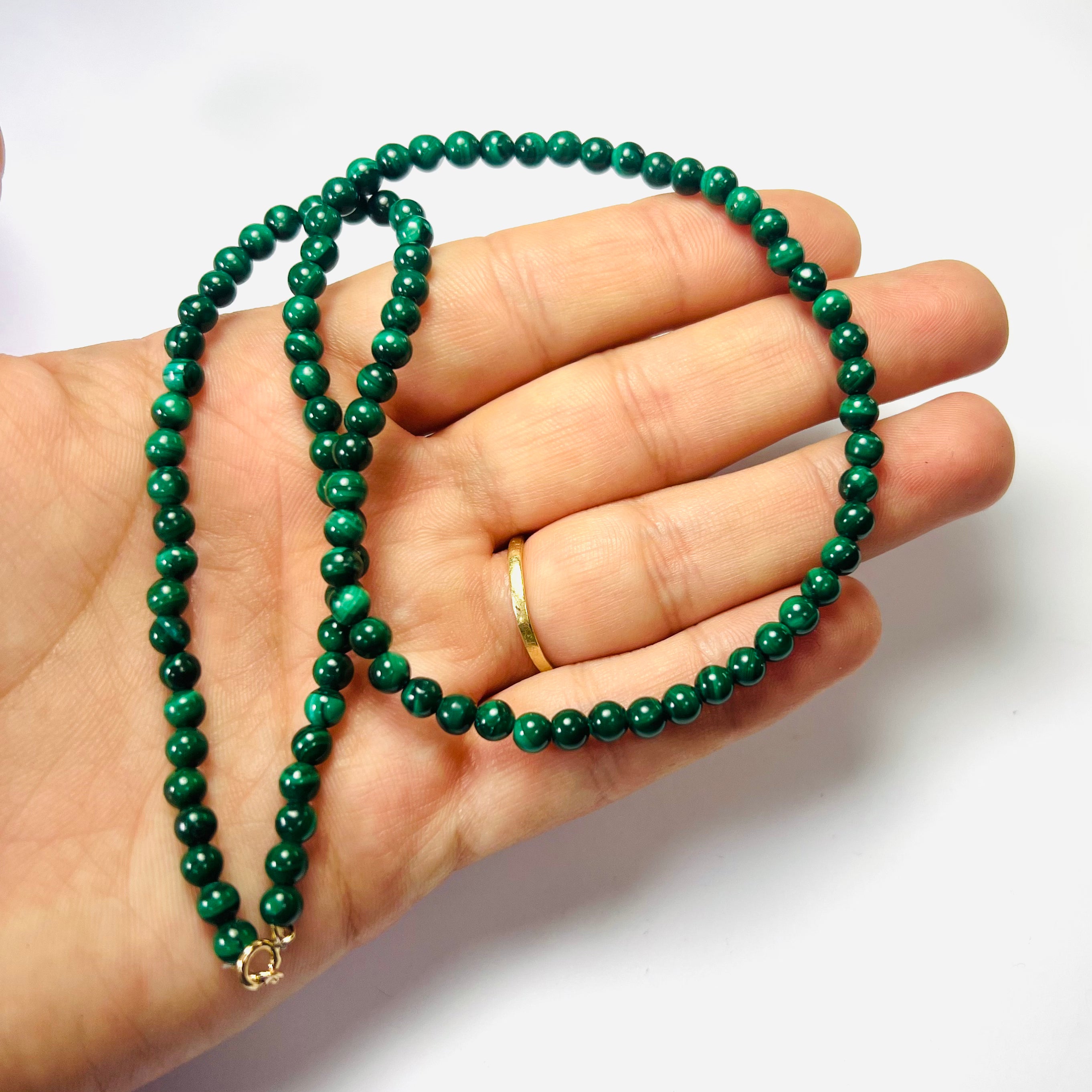 Malachite 16.5" 14K Yellow Gold Necklace