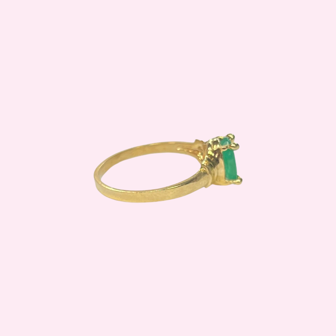 Cute 14K Yellow Gold Emerald Ring Size 3