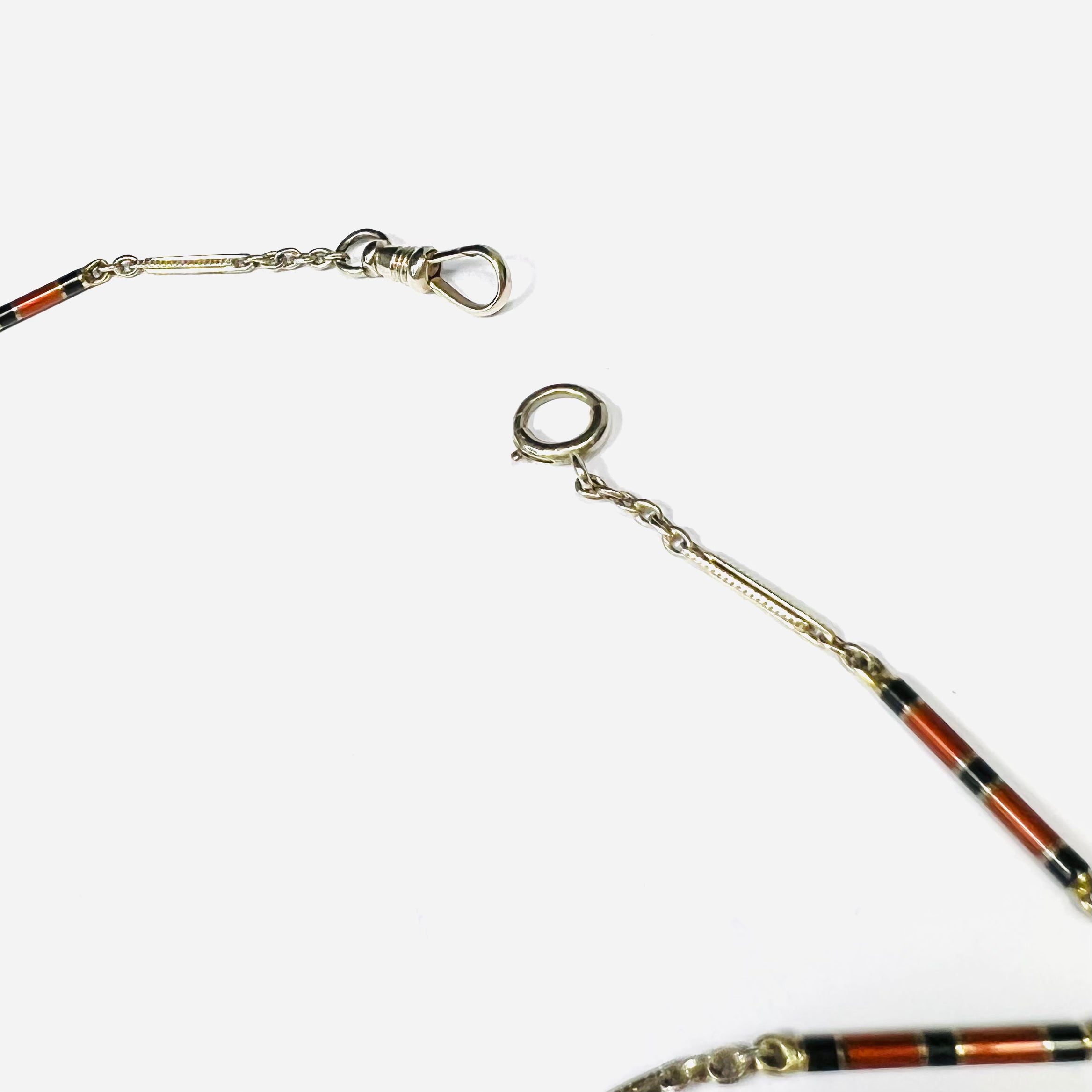14K White Gold Red and Black Enamel Fob Chain 13.5"
