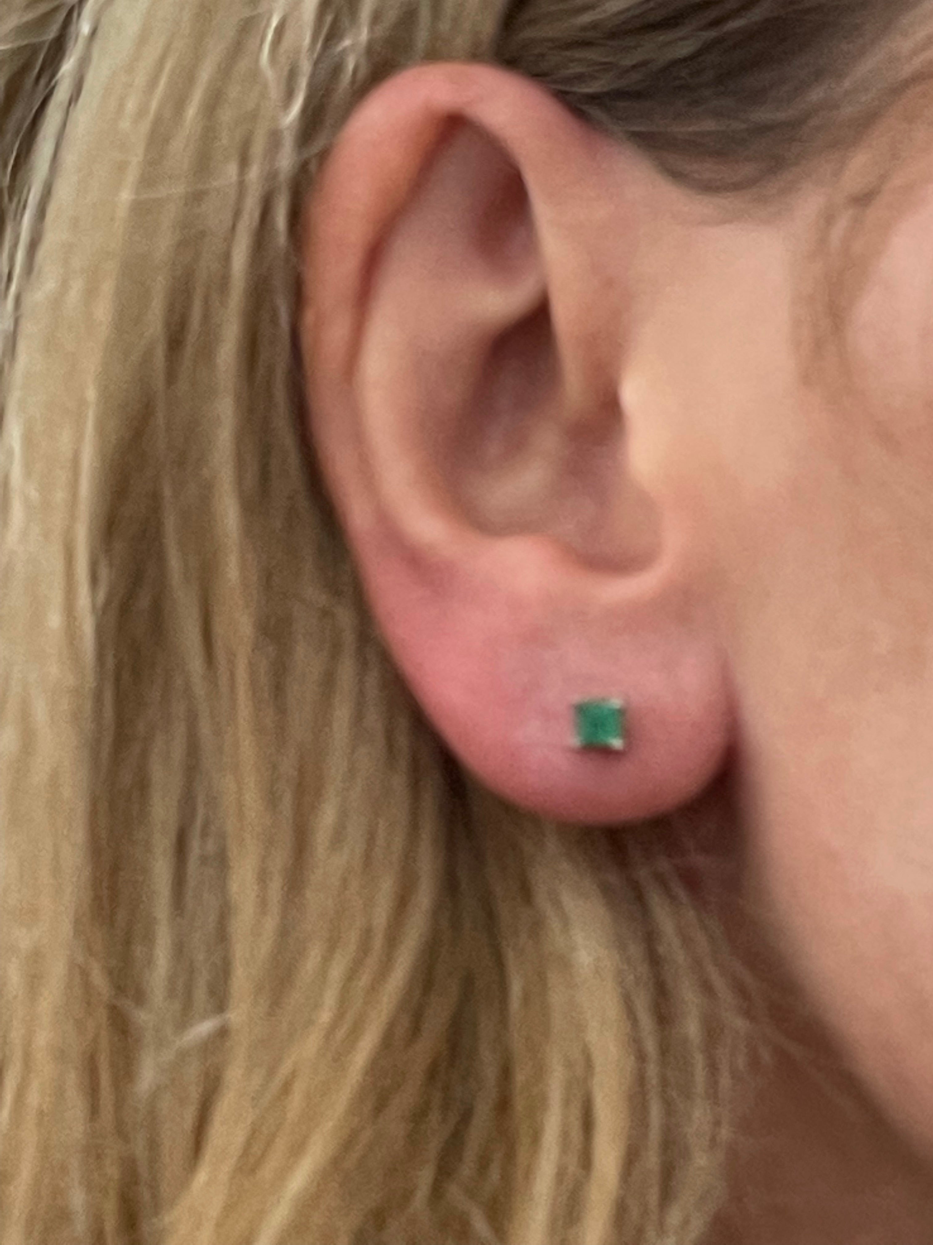 .50CT Colombian Emerald 14K White Gold Stud Earrings