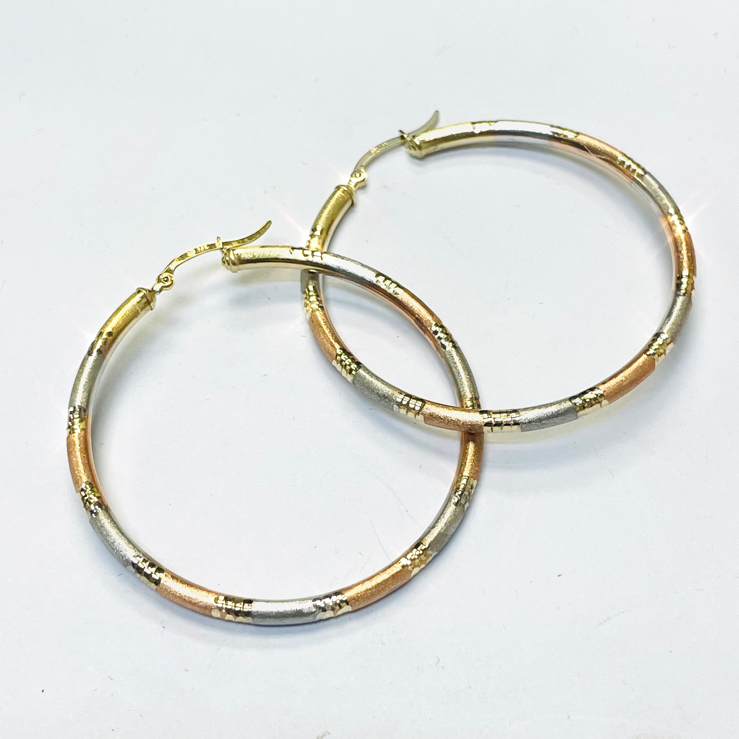 2” 3mm Satin Finished Striped Tritone Hoop Earrings