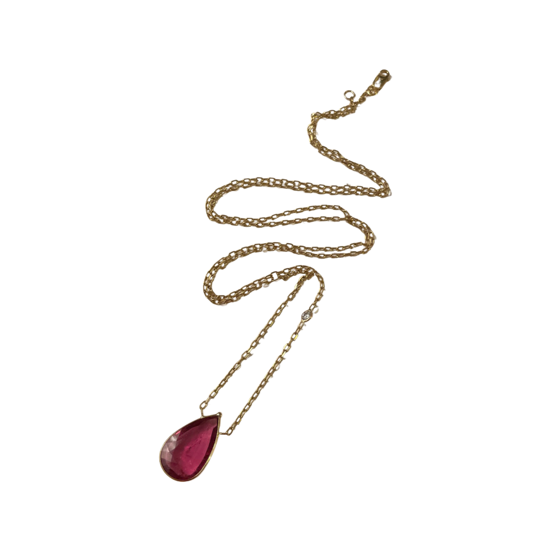 Tourmaline and Diamond 24" 14K Yellow Gold Necklace