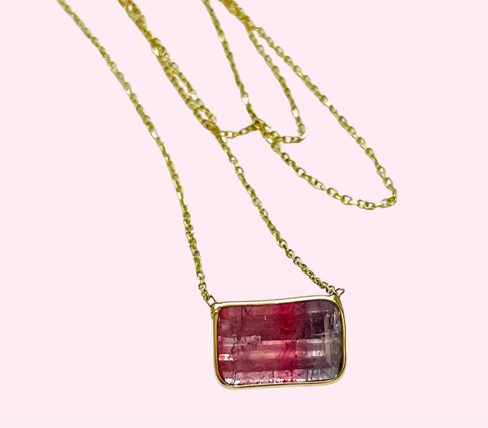 Bicolor Tourmaline Necklace in 14k Yellow Gold