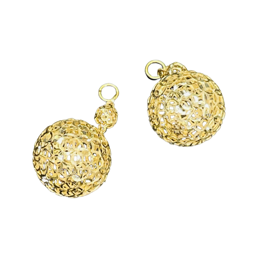 14K Yellow Gold Lace Ball Earring Charms for  Hoops
