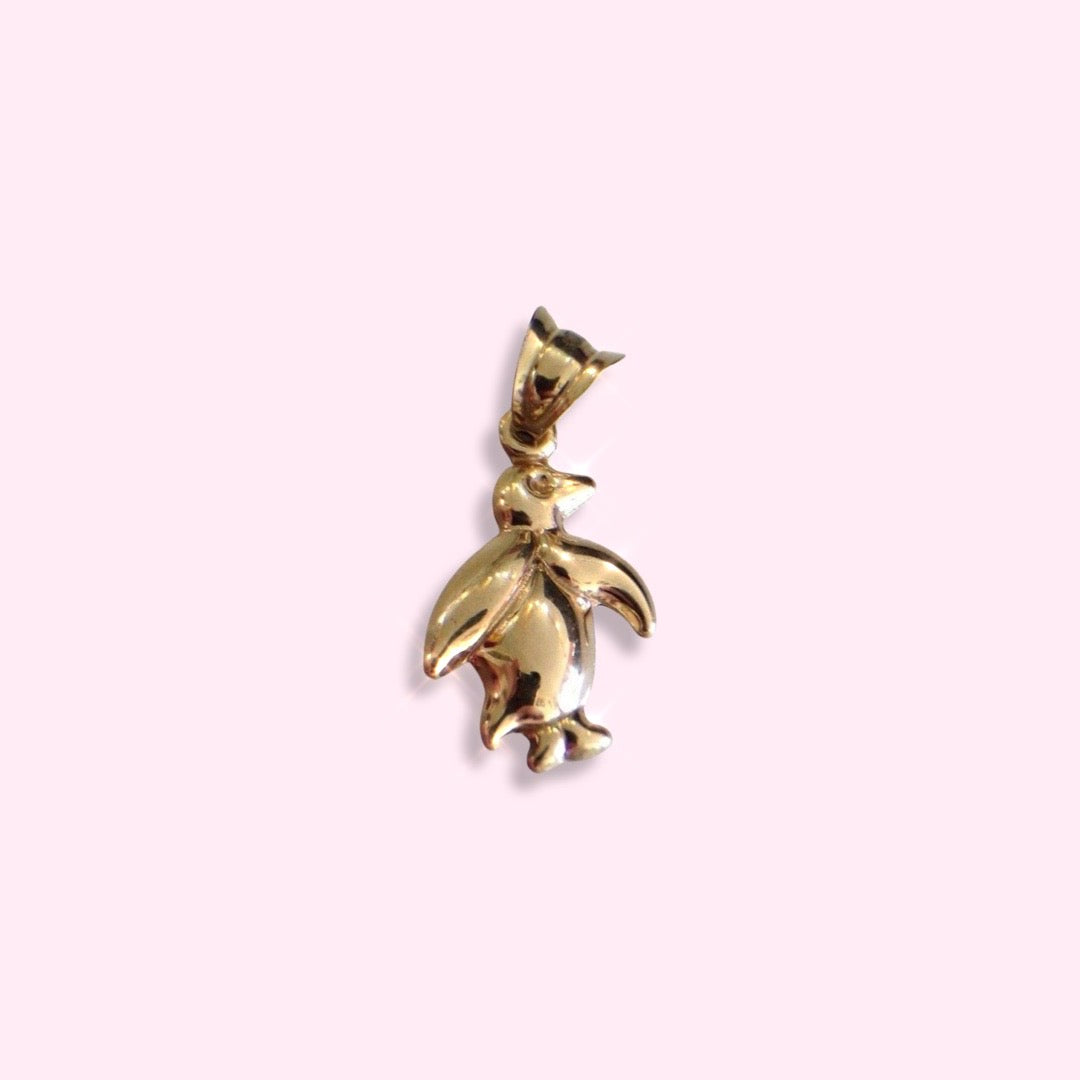10K Yellow Gold Puffy Penguin Pendant Charm for Necklace