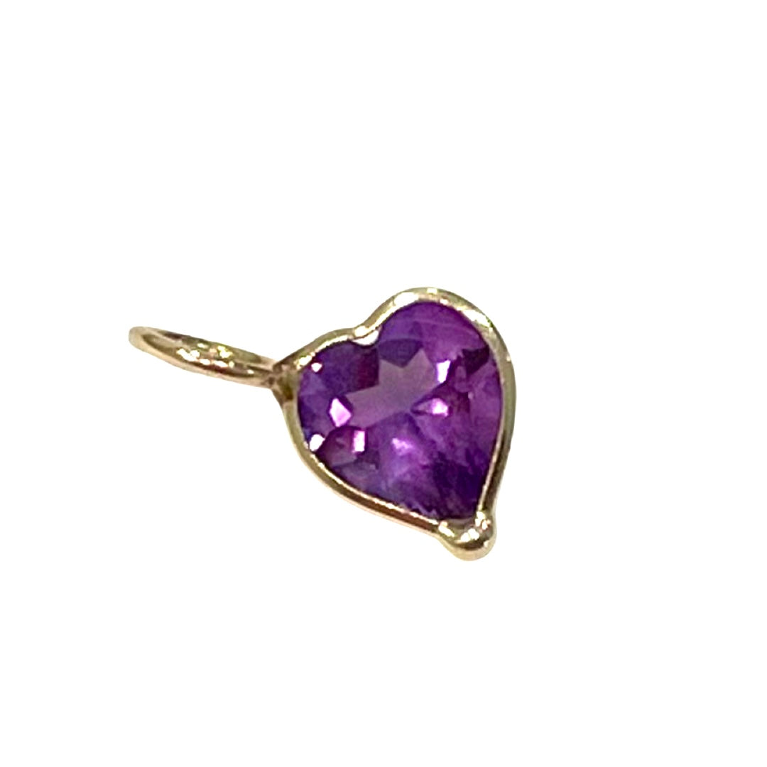 Natural Amethyst Heart 14K Yellow Gold Pendant Charm 10.5x7mm