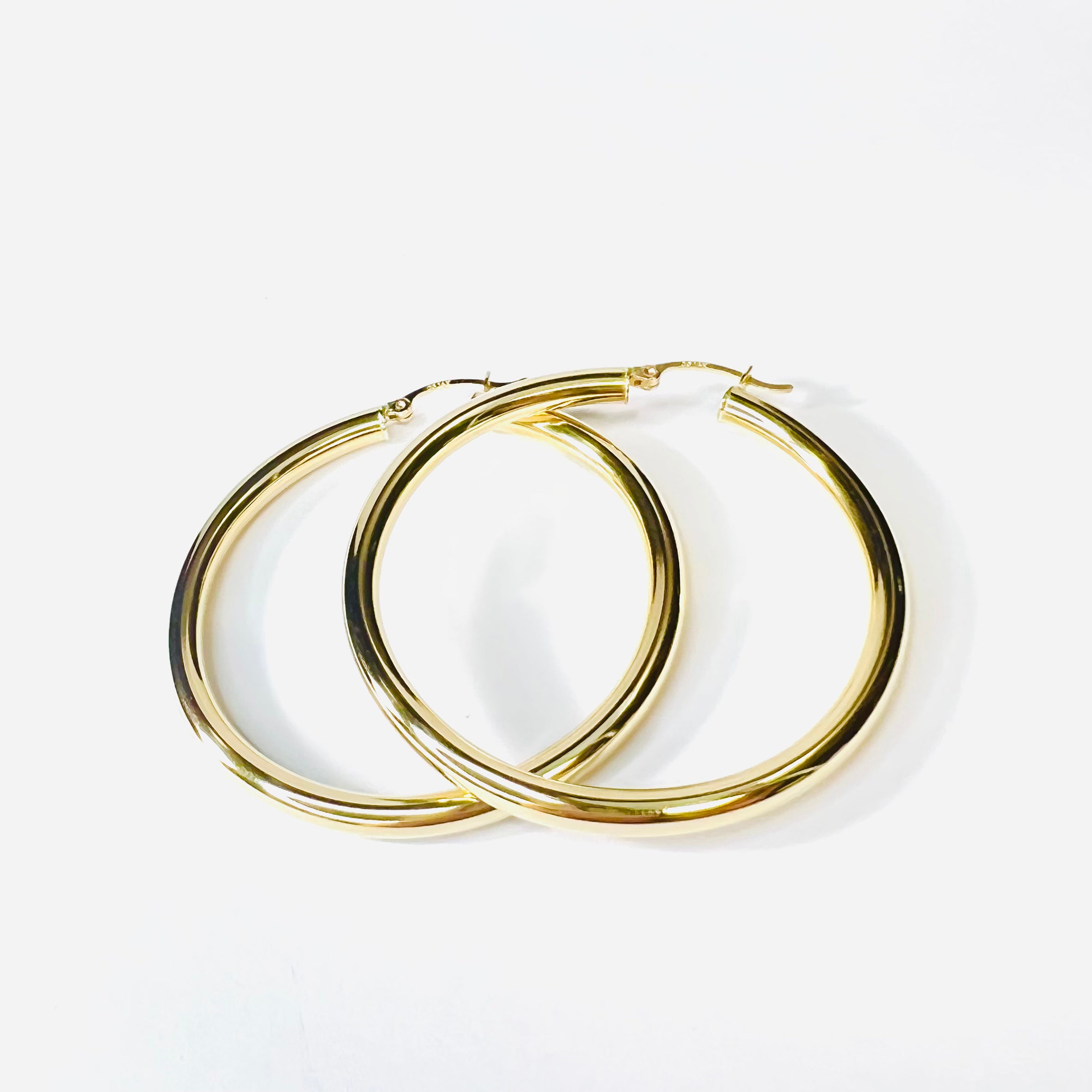 Beautiful New 14K Solid Yellow Gold Hoop Earrings 2"