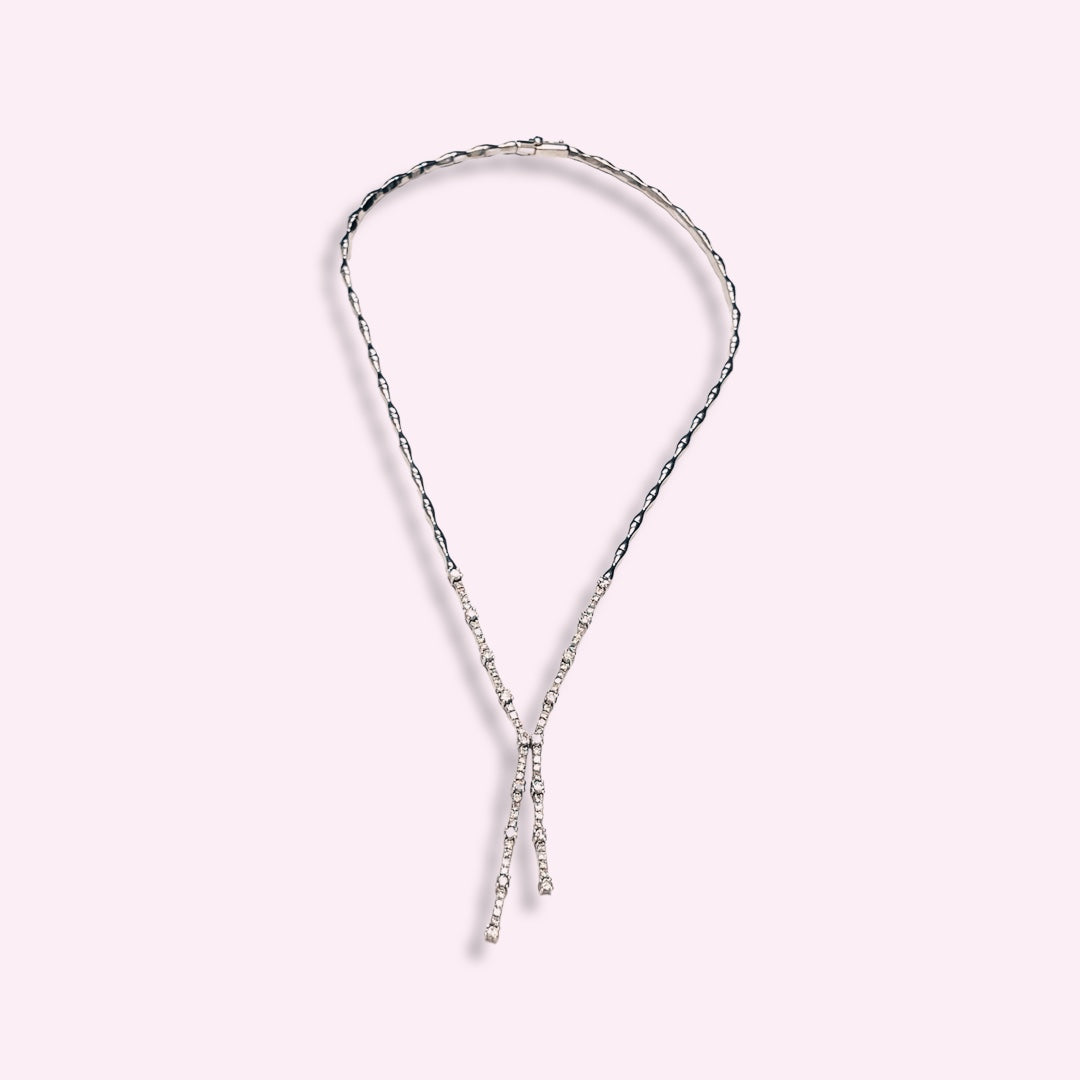 18K White Gold VS Diamond Tennis Lariat Necklace