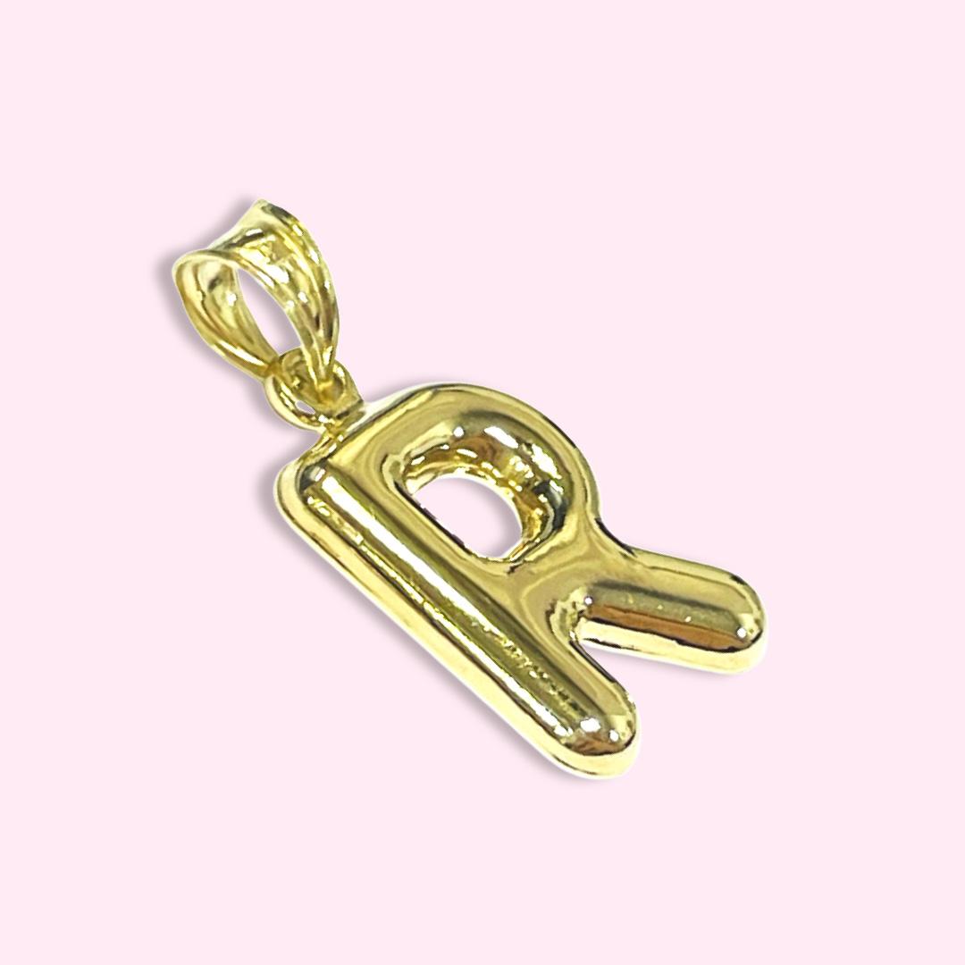 Initial R Puffy  Balloon Letter 10K Yellow Gold Pendant