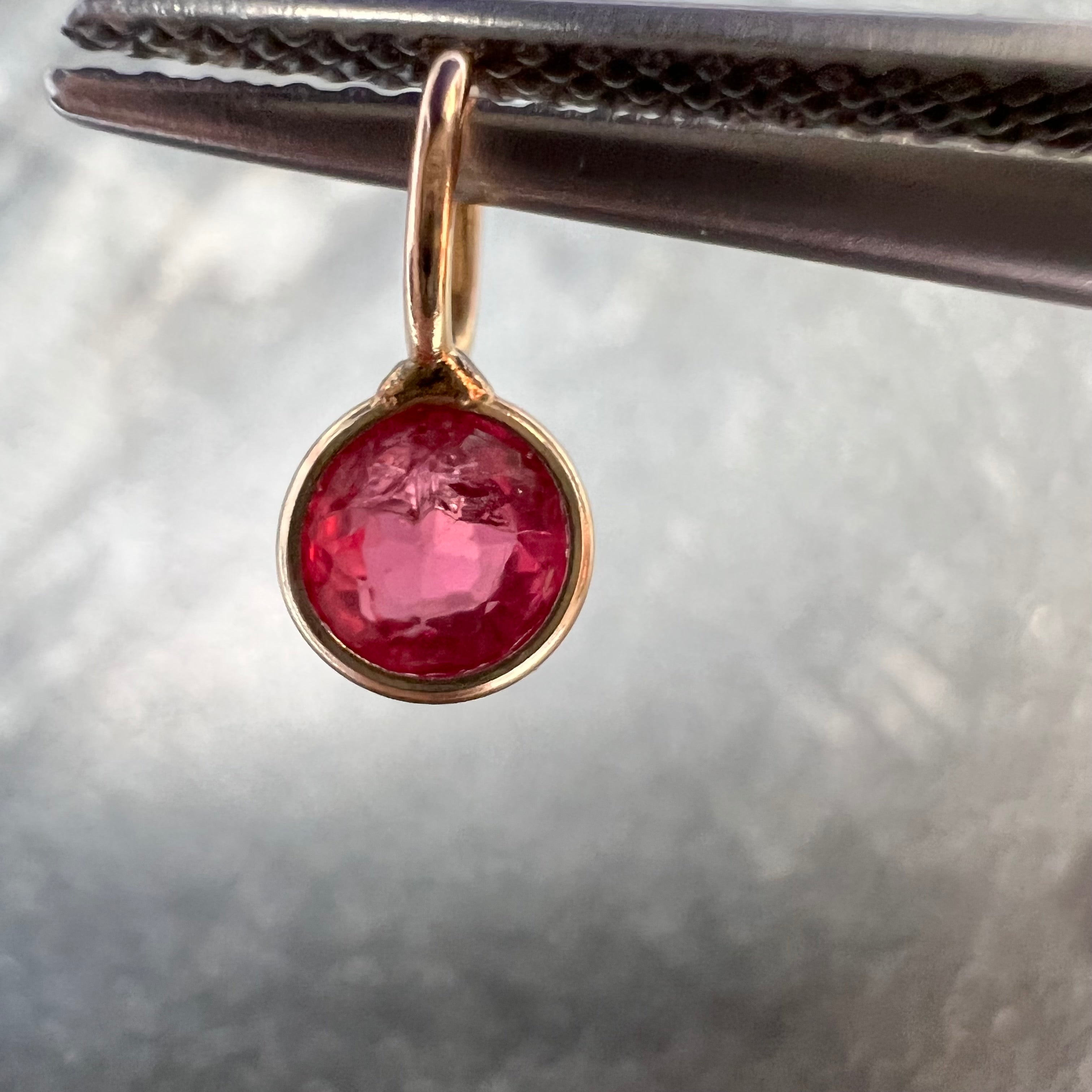 Natural Pink Round Ruby 14K Yellow Gold Pendant Charm 9x4.5mm