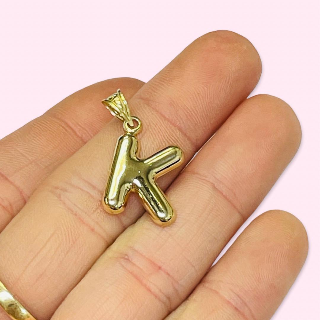 Initial K Puffy  Balloon Letter 10K Yellow Gold Pendant