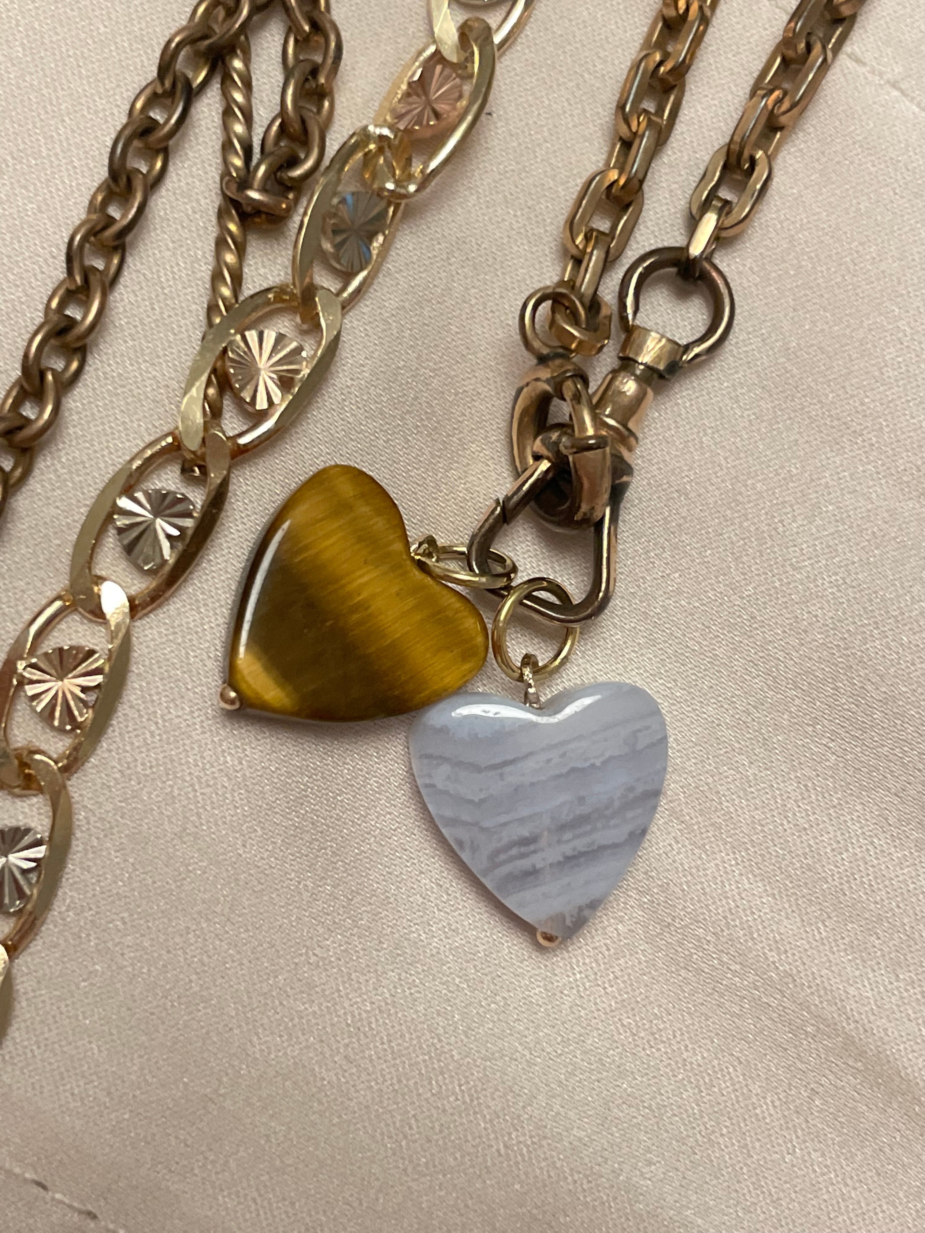 Blue Lace Agate 14K Yellow Gold Heart Charm