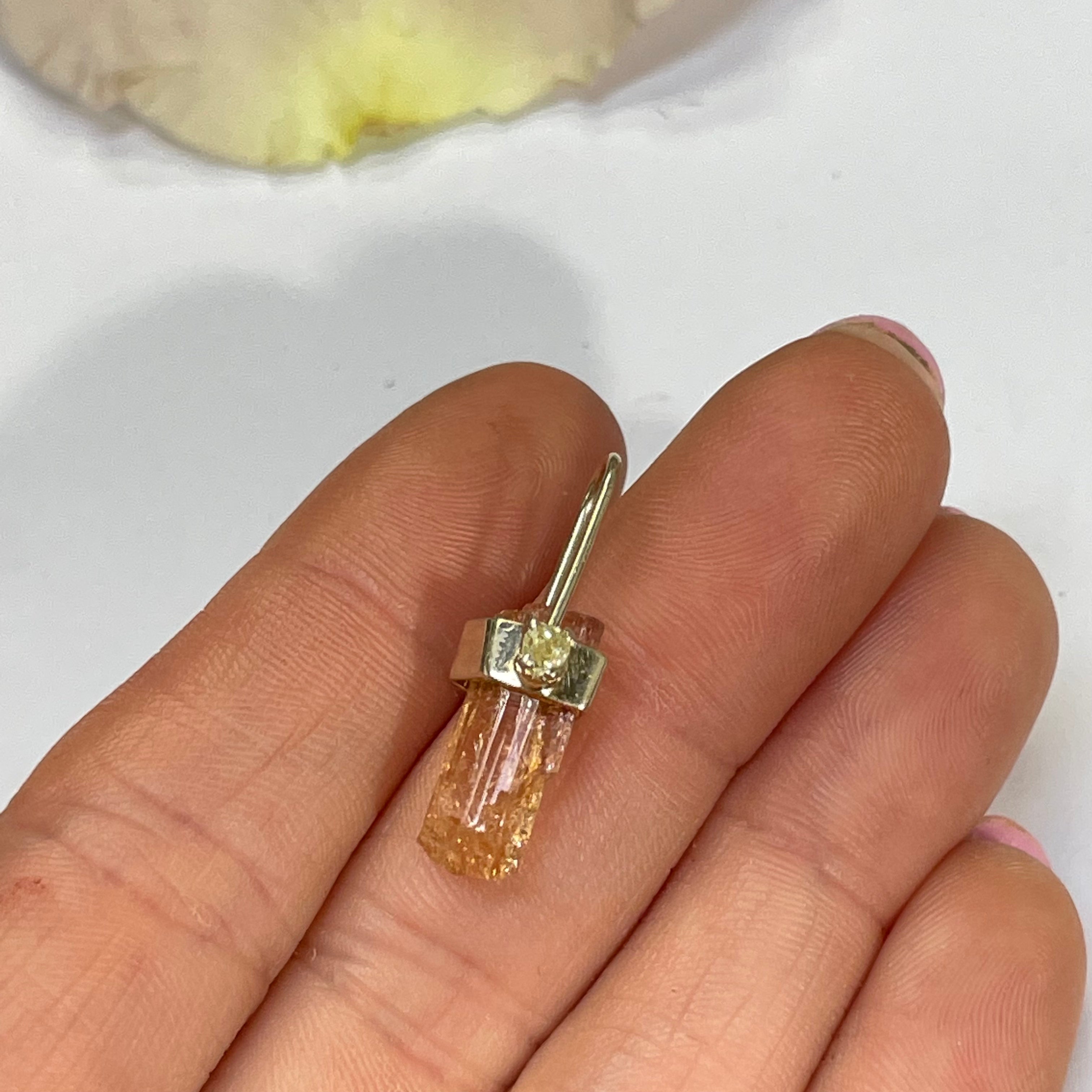 Imperial Topaz Crystal and Diamond 14K Yellow Gold Amulet