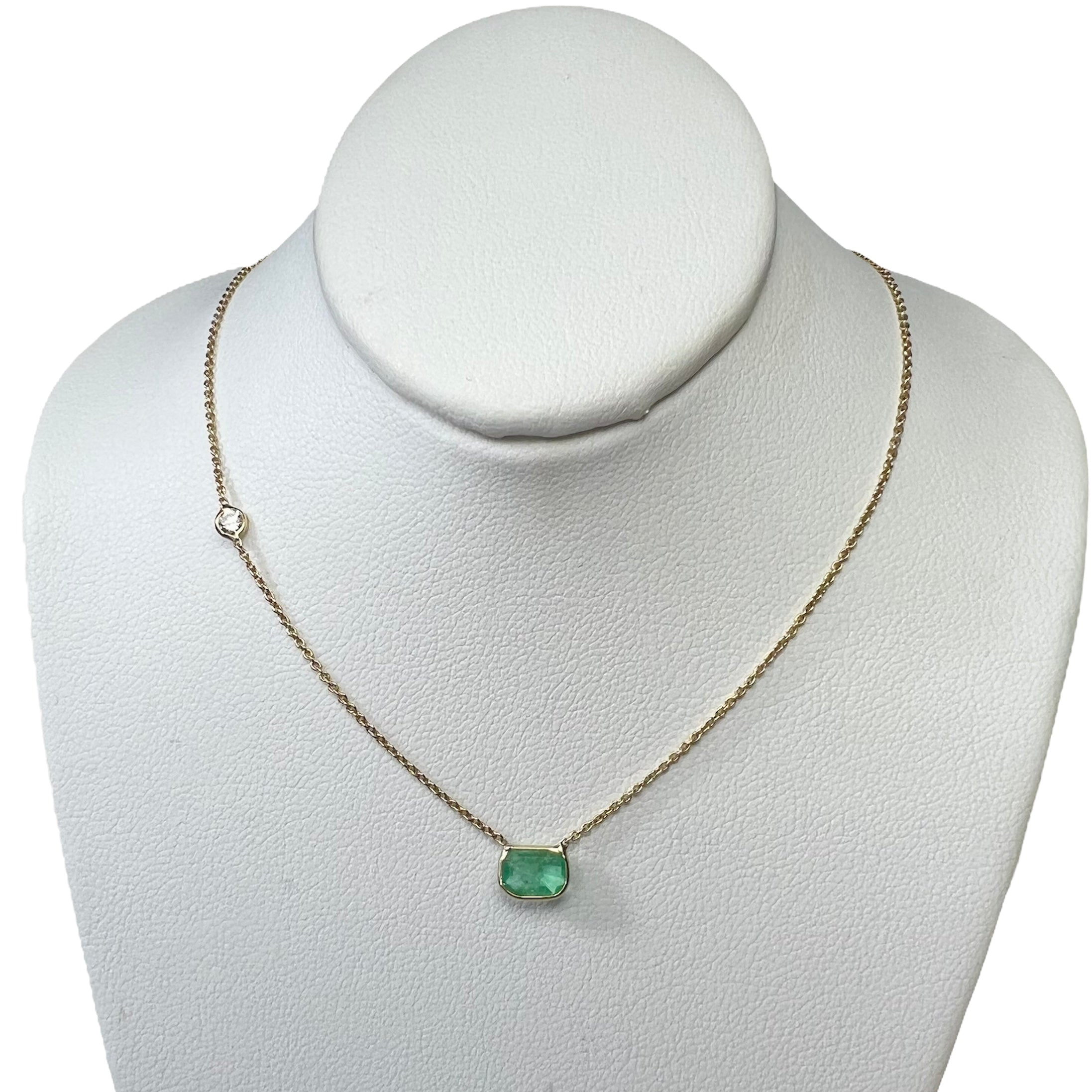 Emerald and Diamond  16" 14K Yellow Gold Cable Chain Necklace