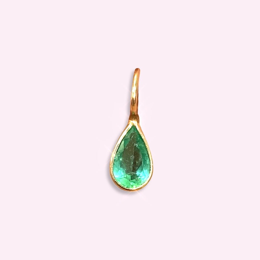 14K Yellow Gold Emerald Pendant Gem Charm