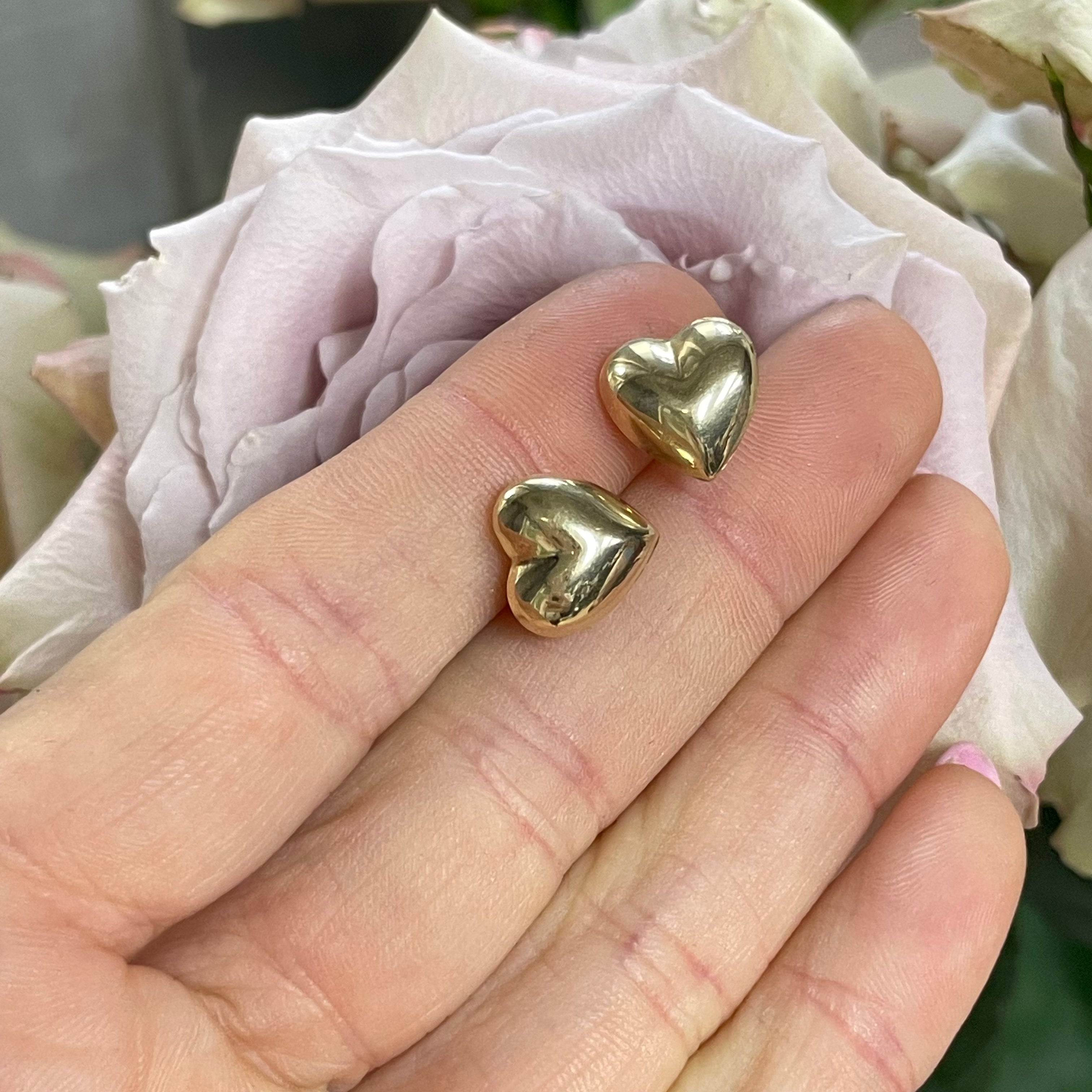 Perfect 14K Yellow Gold Puffy Valentine Heart Earrings 12x10mm