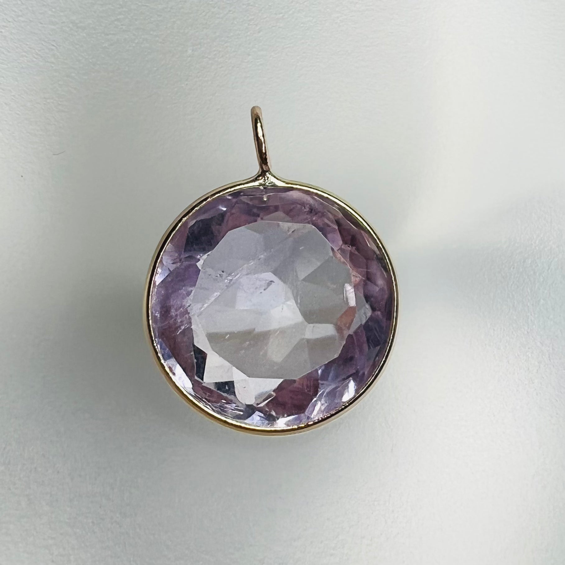 8.2CT Natural Round Amethyst 14K Yellow Gold Pendant Charm 17x13mm