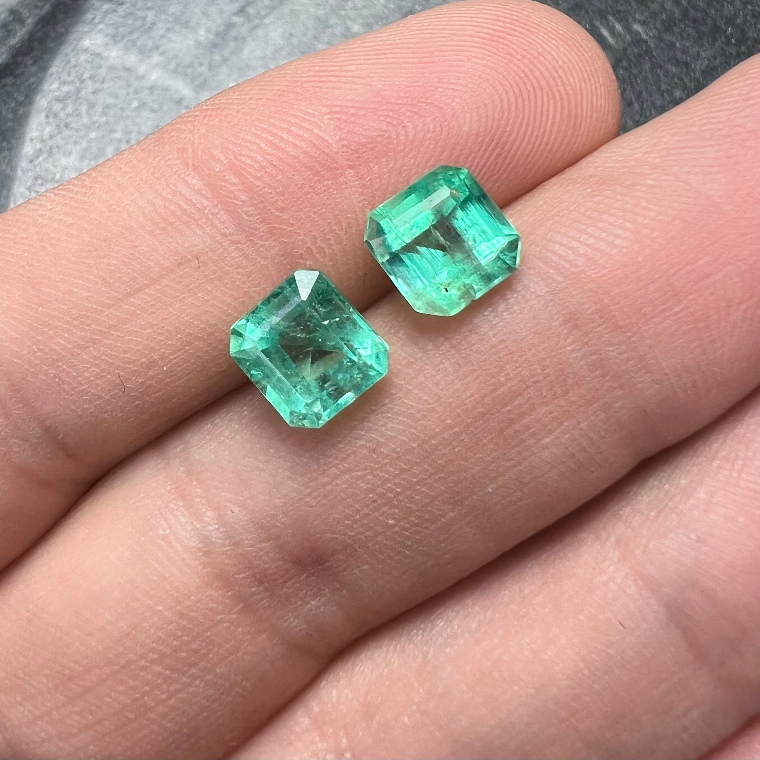 3.67CTW Pair of Natural Colombian Emerald Loose Ascher Cut