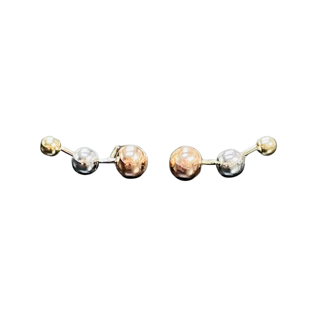 14K Gold Tri Tone Ball Crawler Stud Earrings