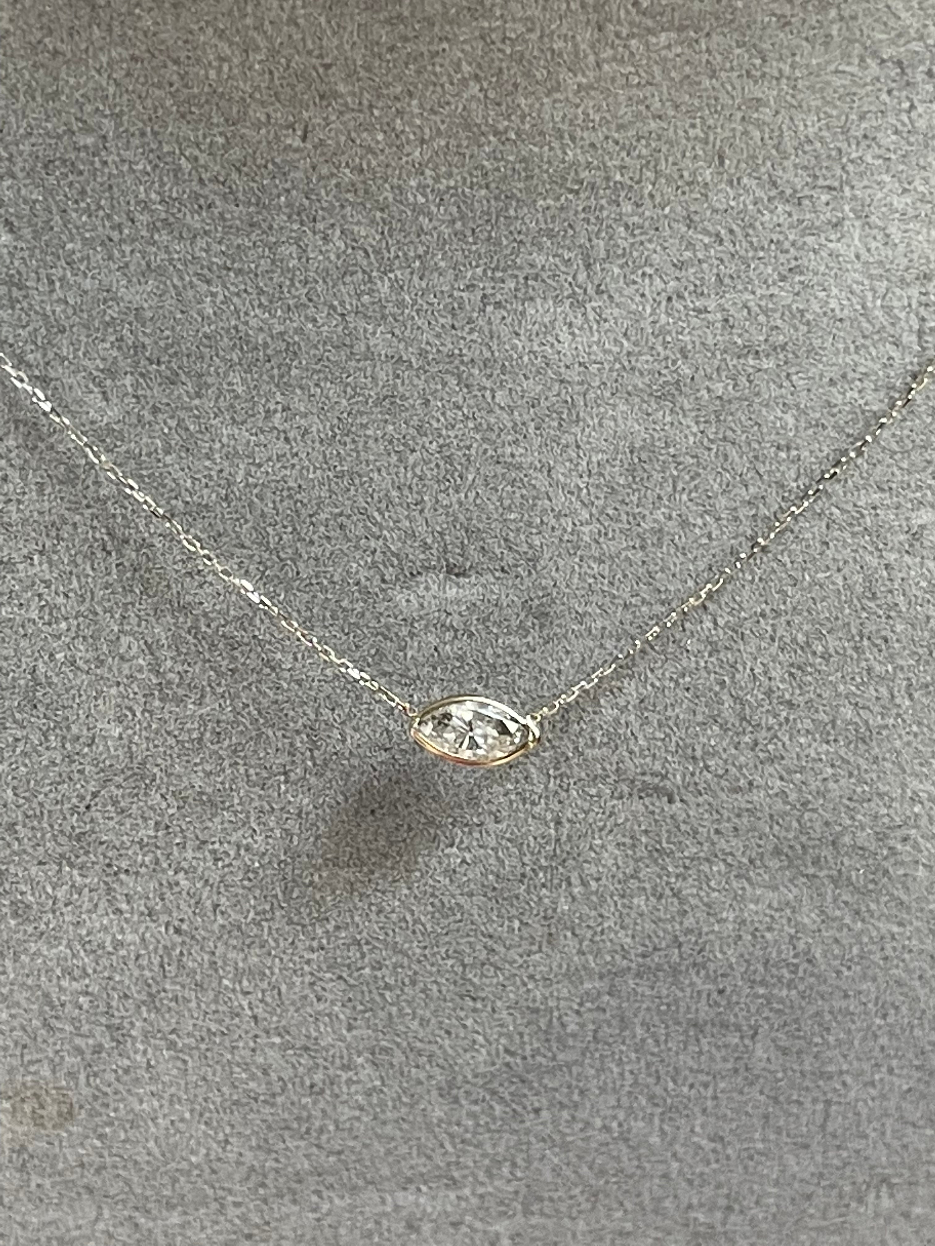 .30CT Marquis Diamond East West Solitaire 16” 14K White Gold Necklace