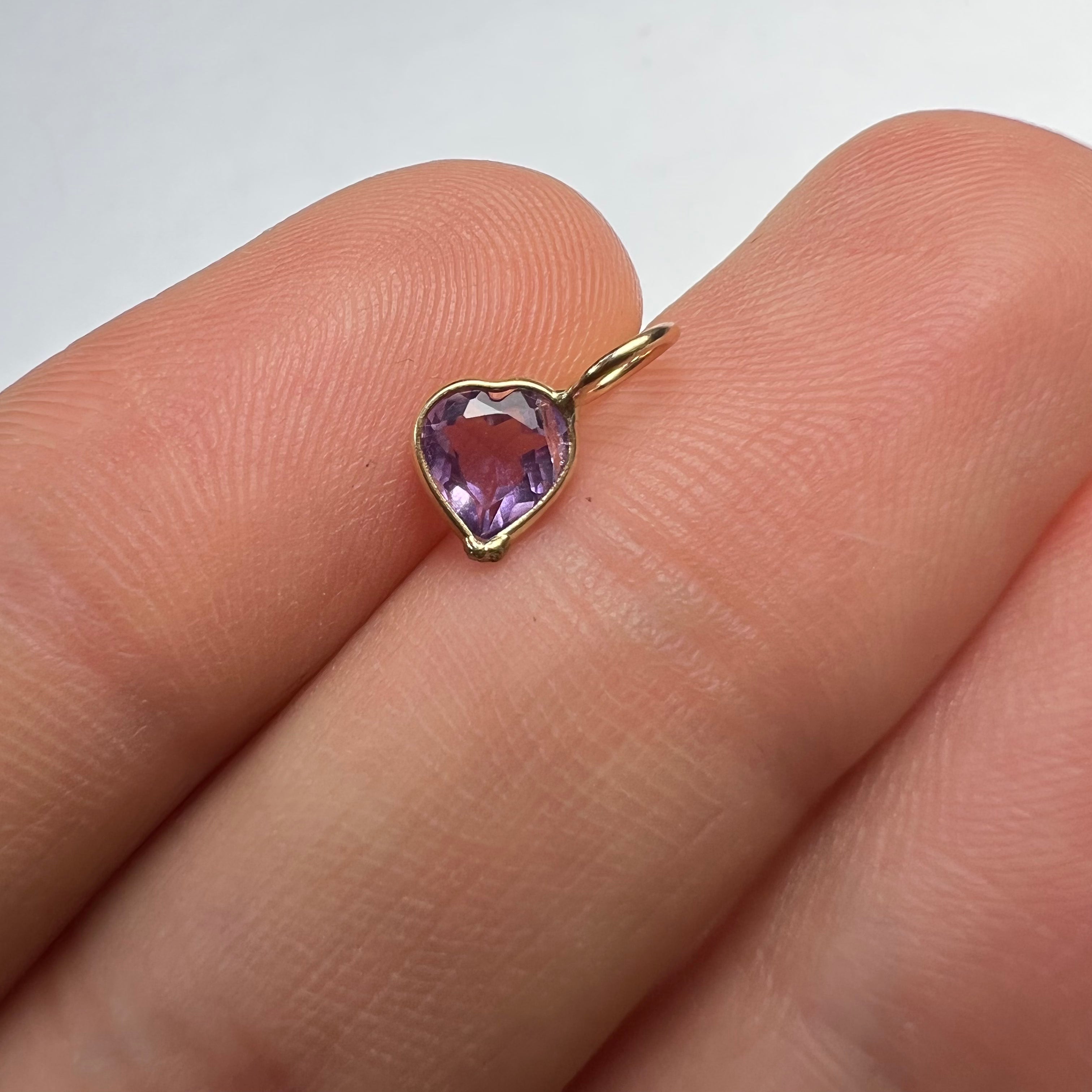 0.50CT Natural Heart Amethyst 14K Yellow Gold Pendant Charm 10x5mm