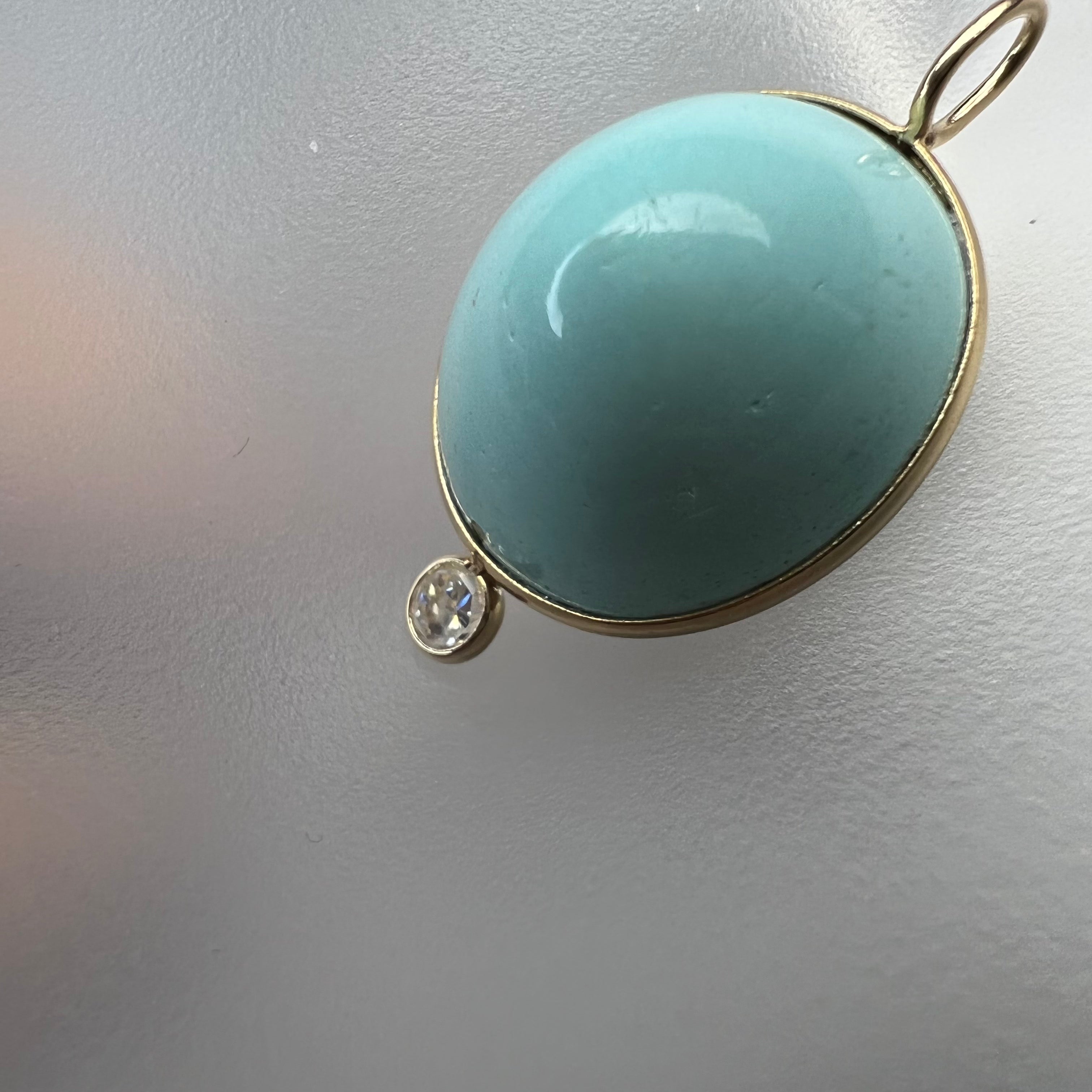 Turquoise and Diamond 14k Yellow Gold Pendant Charm 24x14mm