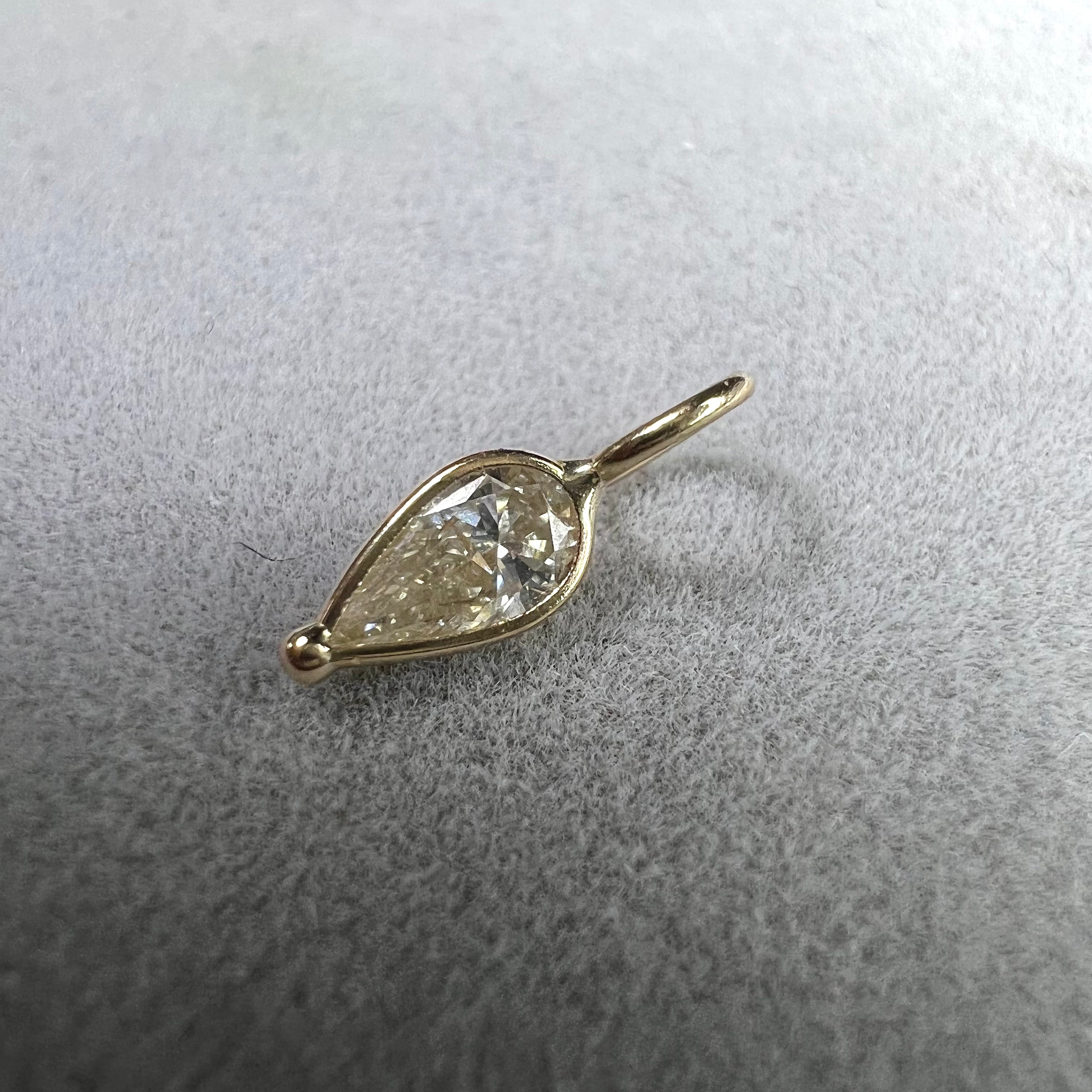 .34ct Pear Diamond Pendant Charm 14K Yellow Gold 11x3.5mm