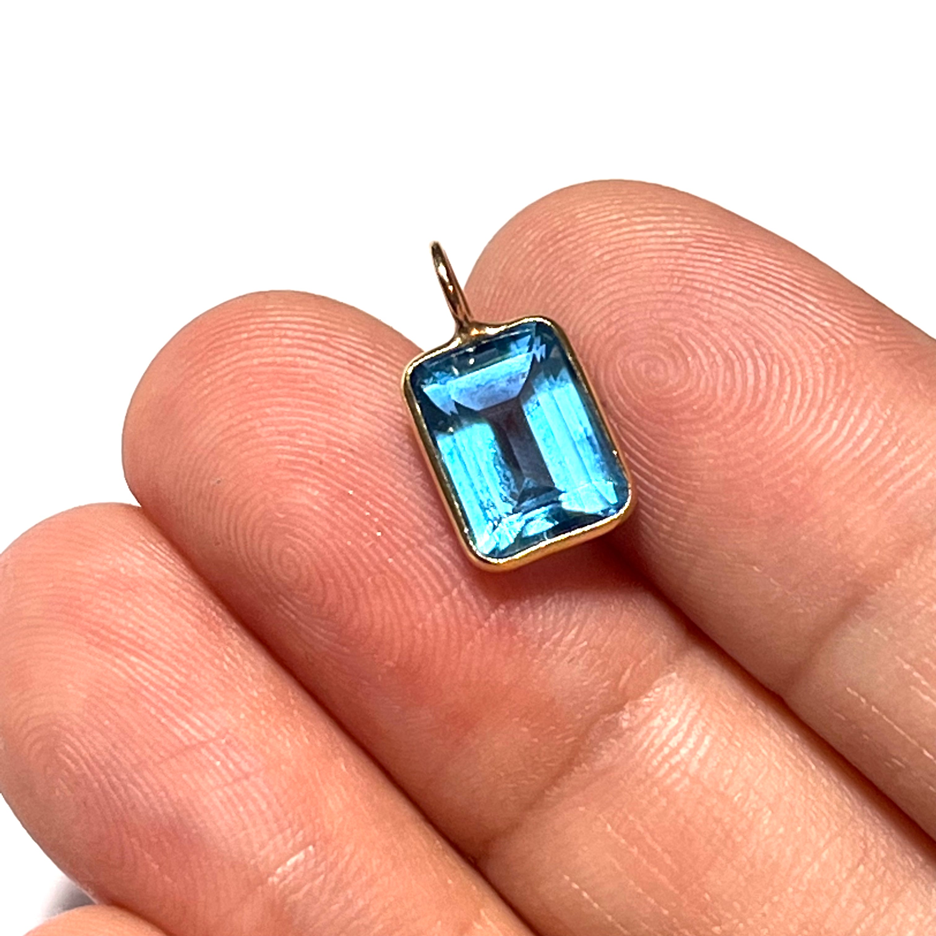 3ct Natural Blue Rectangular Topaz Pendant 14K Yellow Gold Pendant Charm 14x8mm