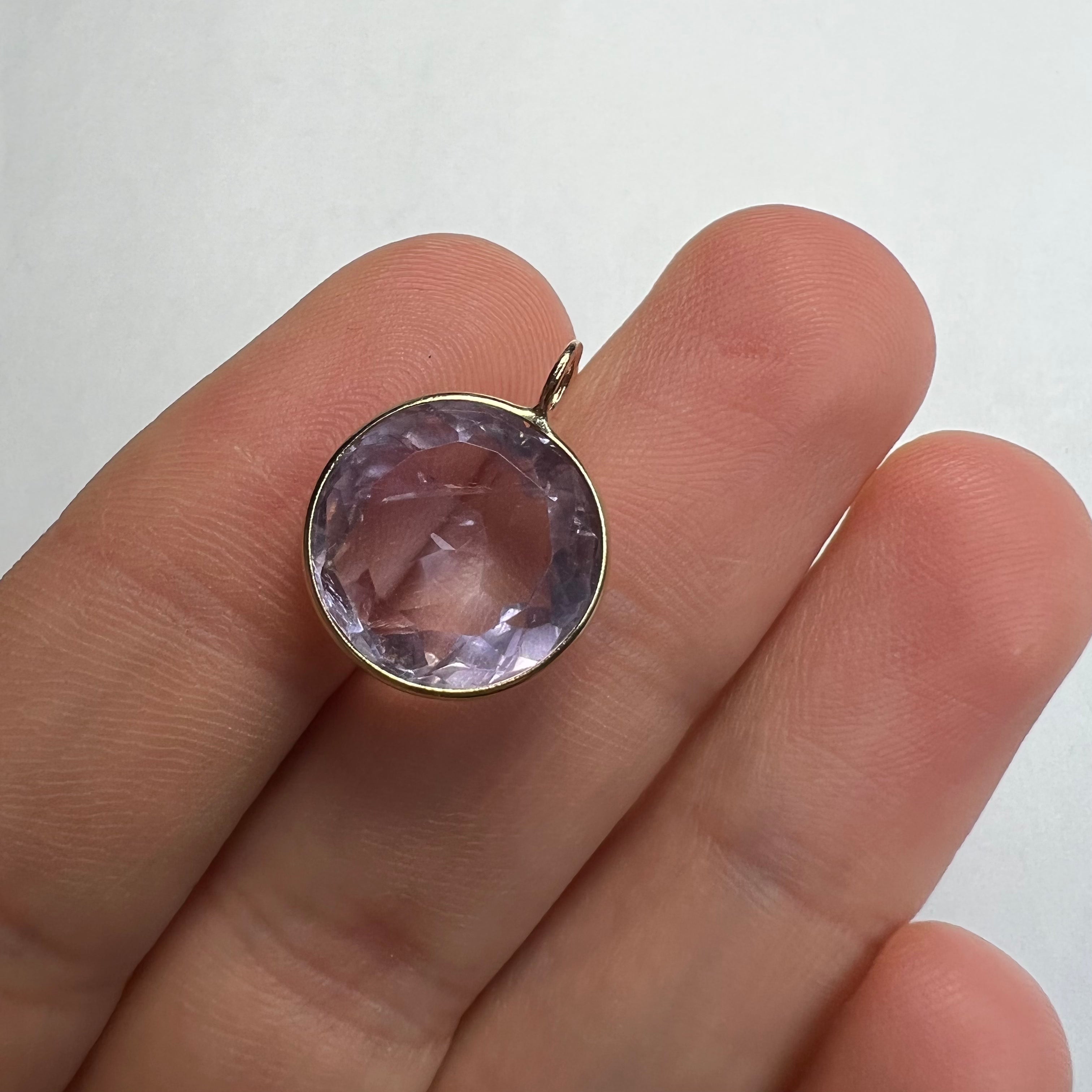 8.2CT Natural Round Amethyst 14K Yellow Gold Pendant Charm 17x13mm