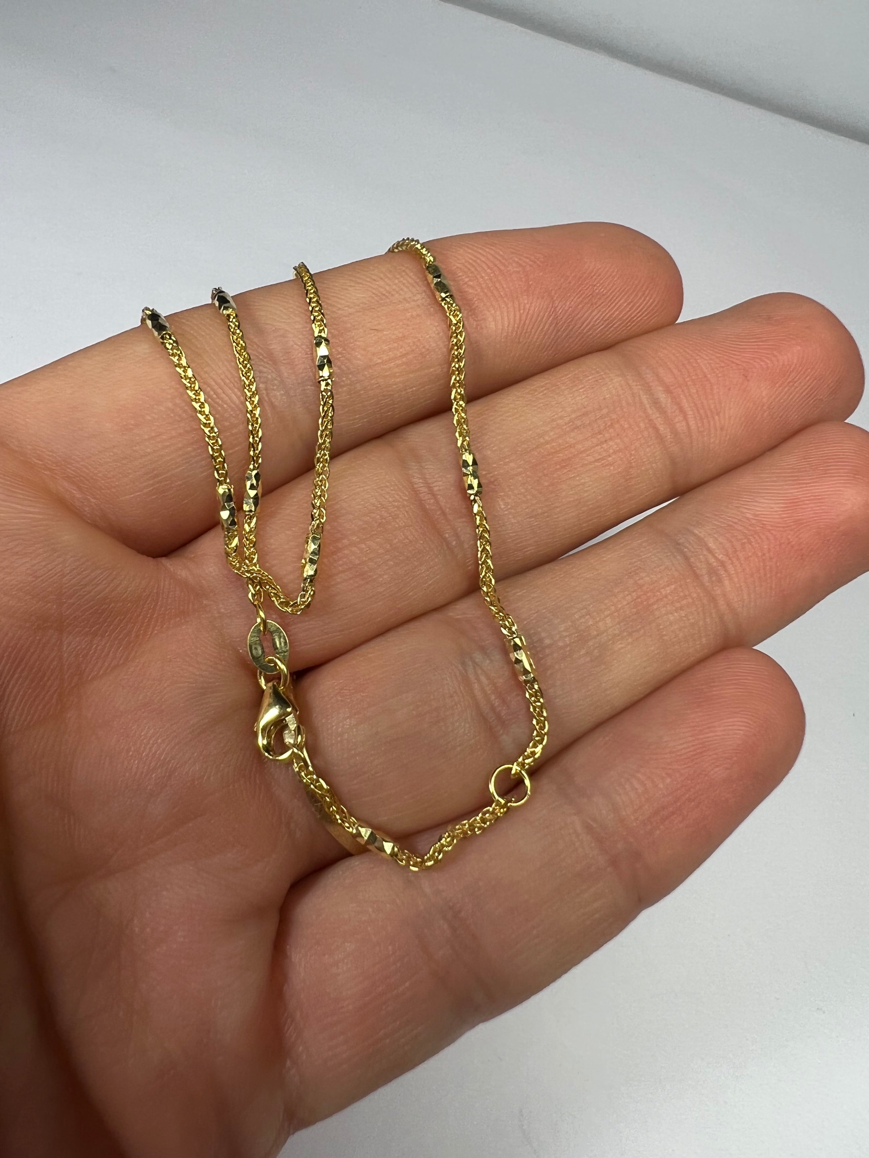 Solid 14K Yellow Gold 1mm Wheat Chain Anklet 10.25"