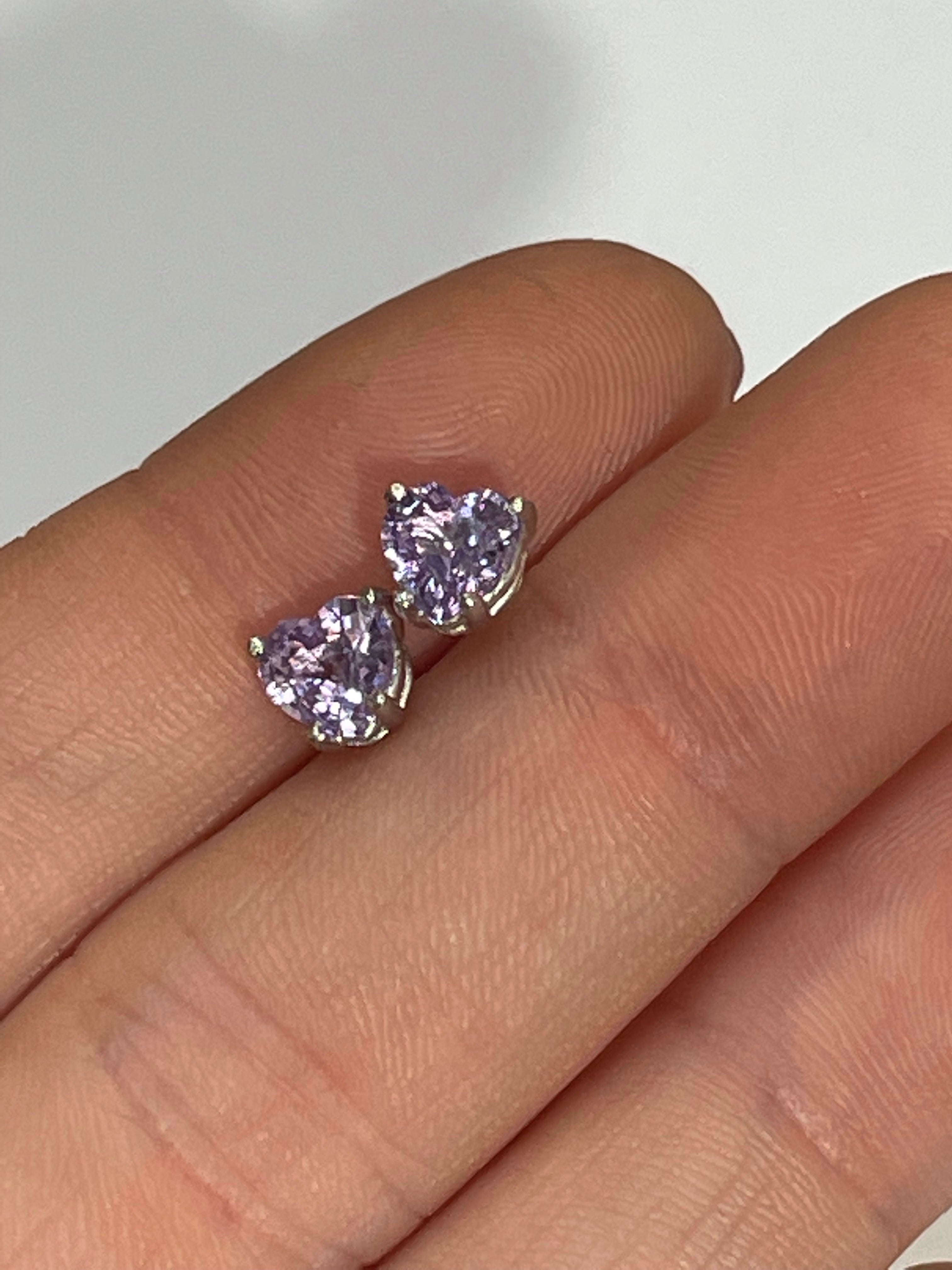 1.8 CT Natural Purple Sapphire Heart Earring Studs 14K White Gold