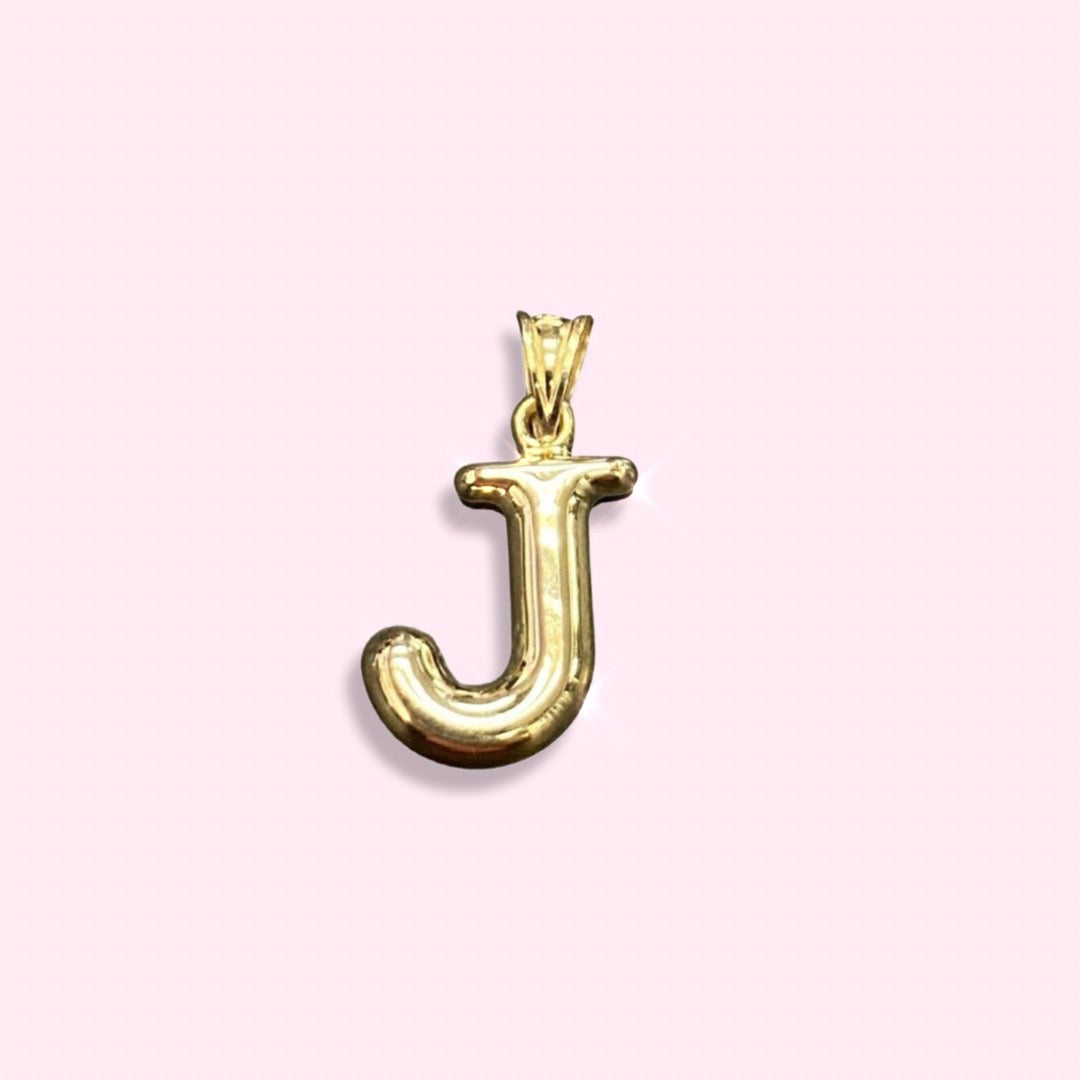 Initial J Puffy  Balloon Letter 10K Yellow Gold Pendant