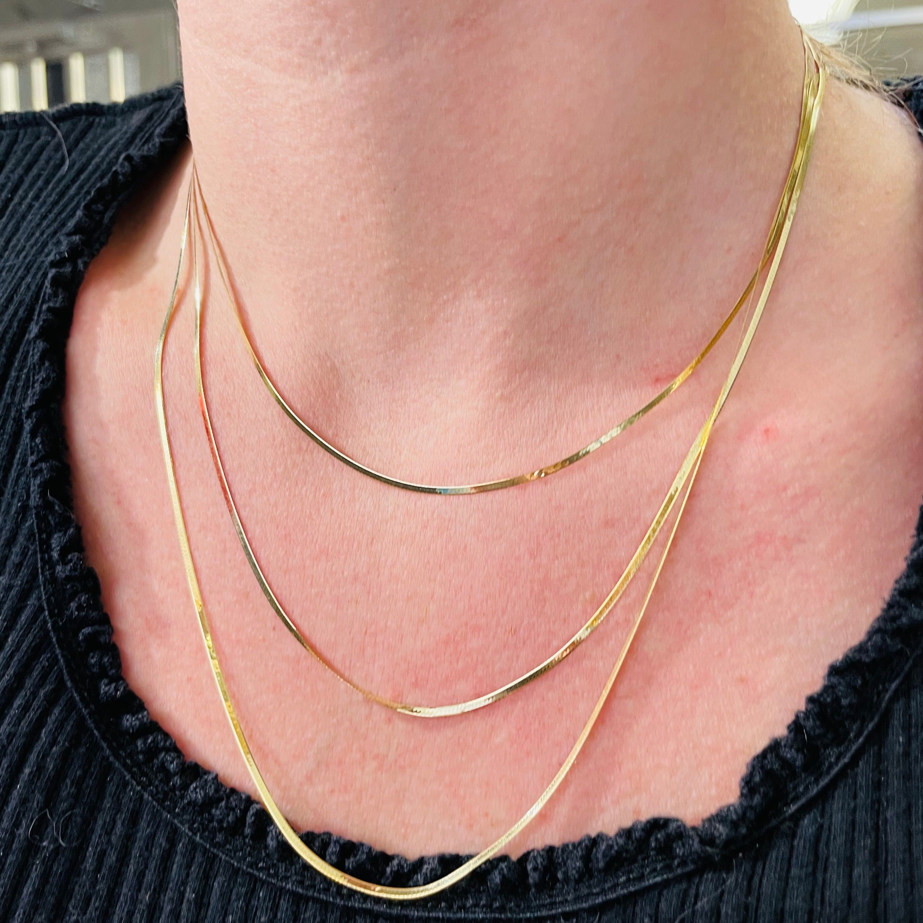 20" 1.3mm 14K Yellow Gold Herringbone Chain Necklace