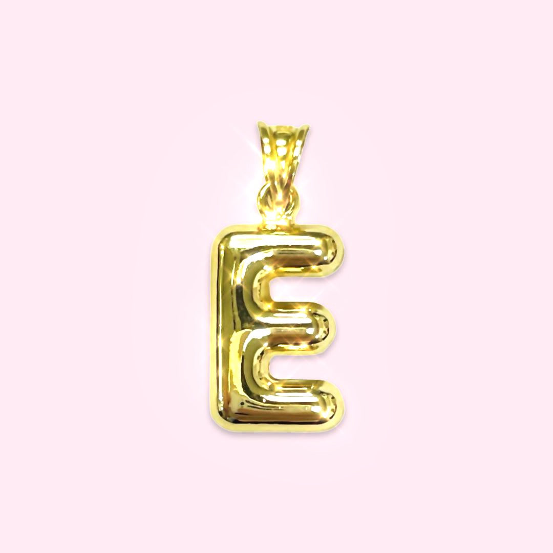 Initial E Puffy  Balloon Letter 10K Yellow Gold Pendant
