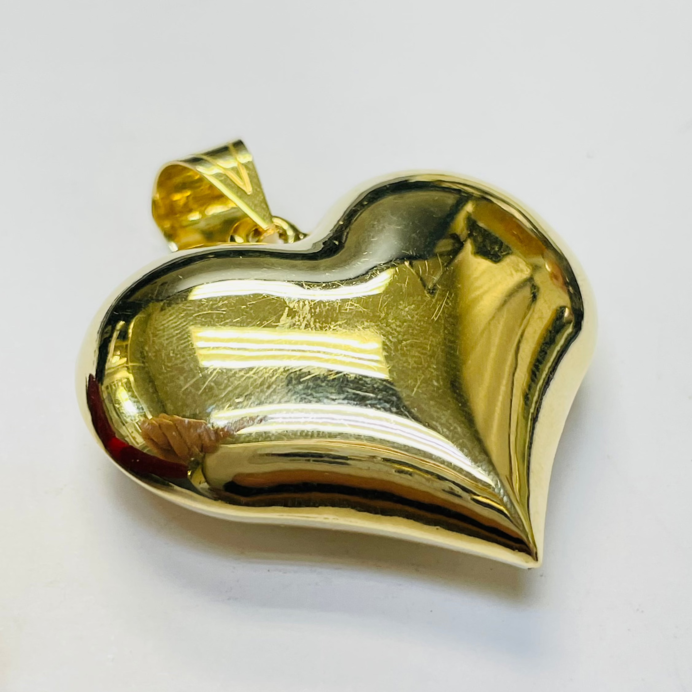 14K Yellow Gold Puffed Heart Pendant Charm 1.75”