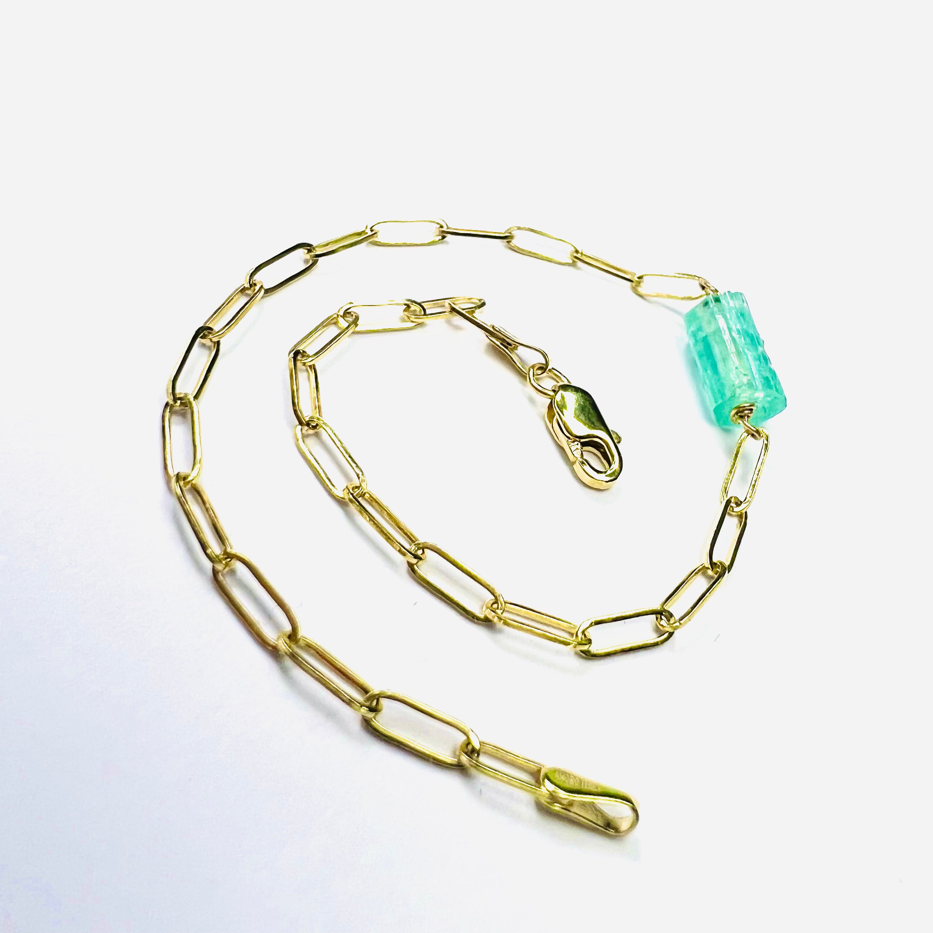 Rough Emerald Bracelet in Solid 14k Yellow Gold 7"